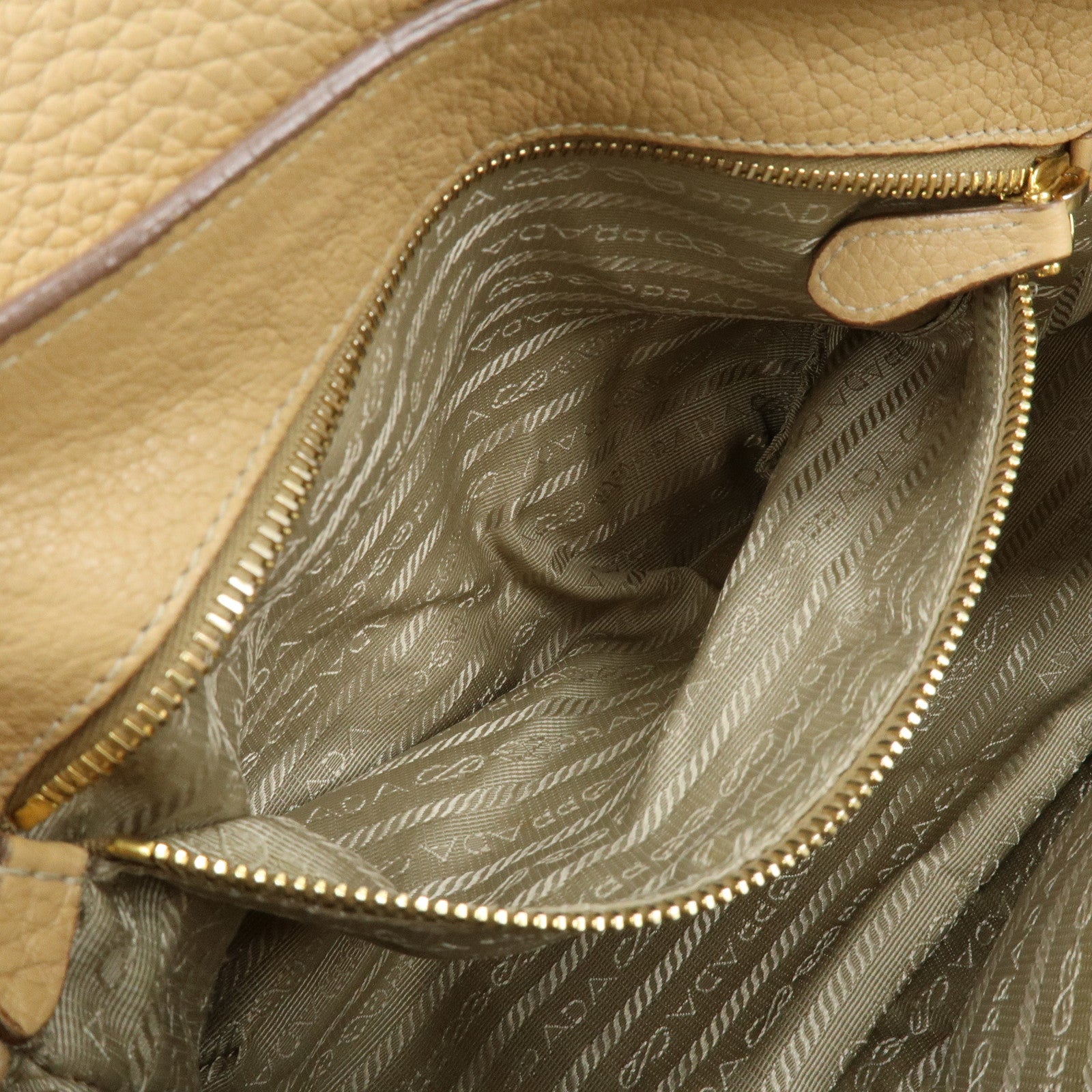 PRADA Logo Leather Shoulder Bag Hand Bag Light Brown BR3869