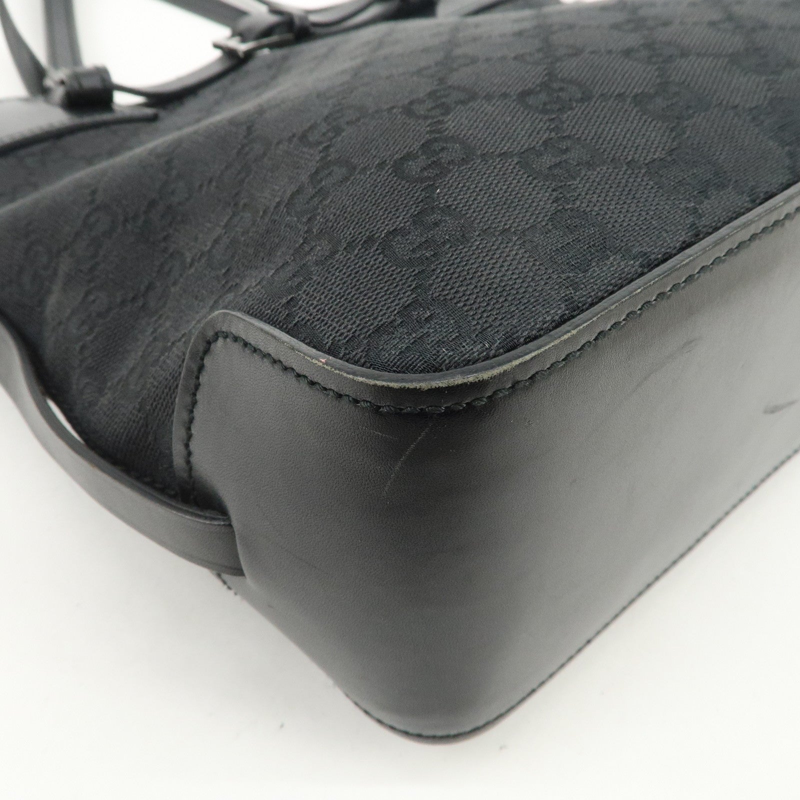 GUCCI GG Canvas Leather Tote Bag Hand Bag Shoulder Bag Black 107757