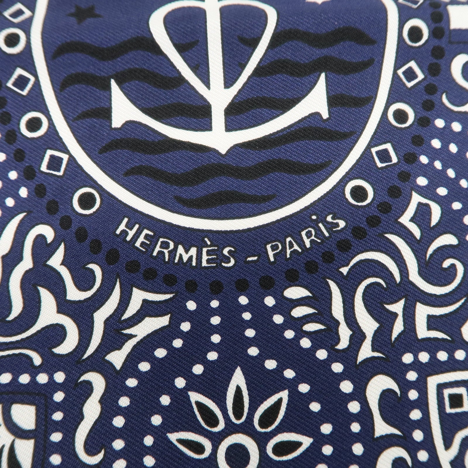 HERMES Carre 55 Silk 100% Scarf Entre Ciel et mer Navy Used