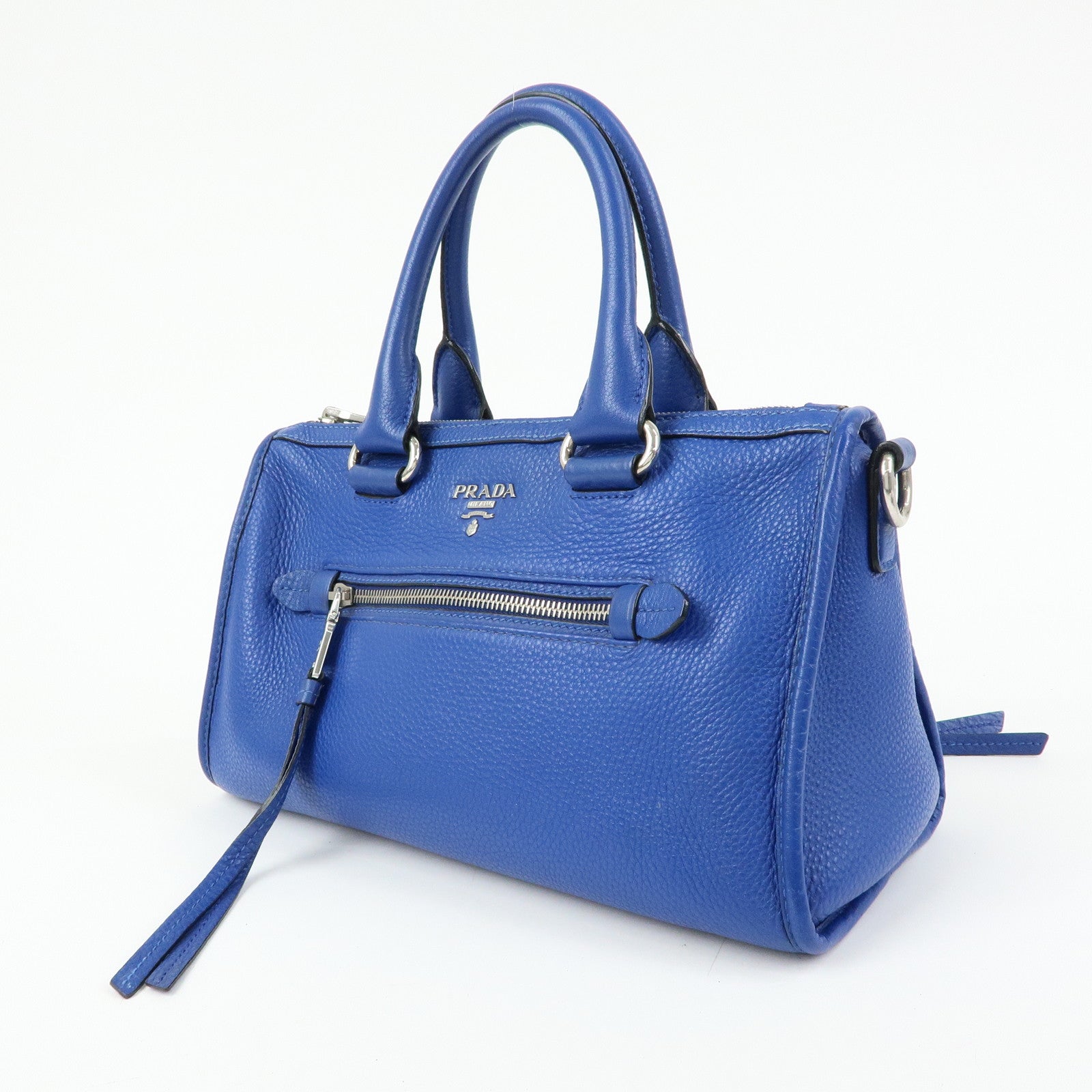 PRADA Vitello Dino Leather 2Way Bag Shoulder Bag Blue BL0805