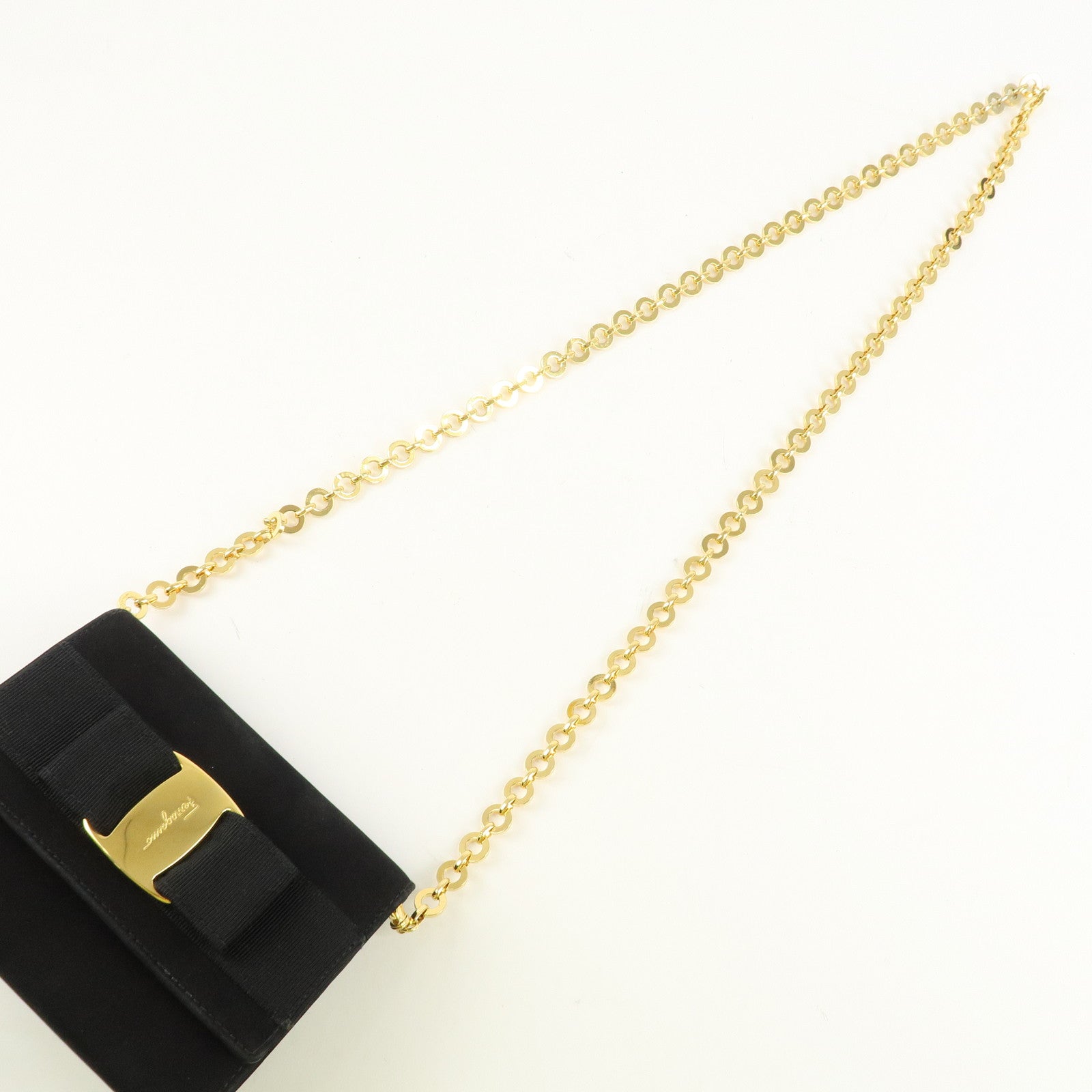 Ferragamo Vara Ribbon Suede Mini Chain Shoulder Bag Hand Bag Black Used