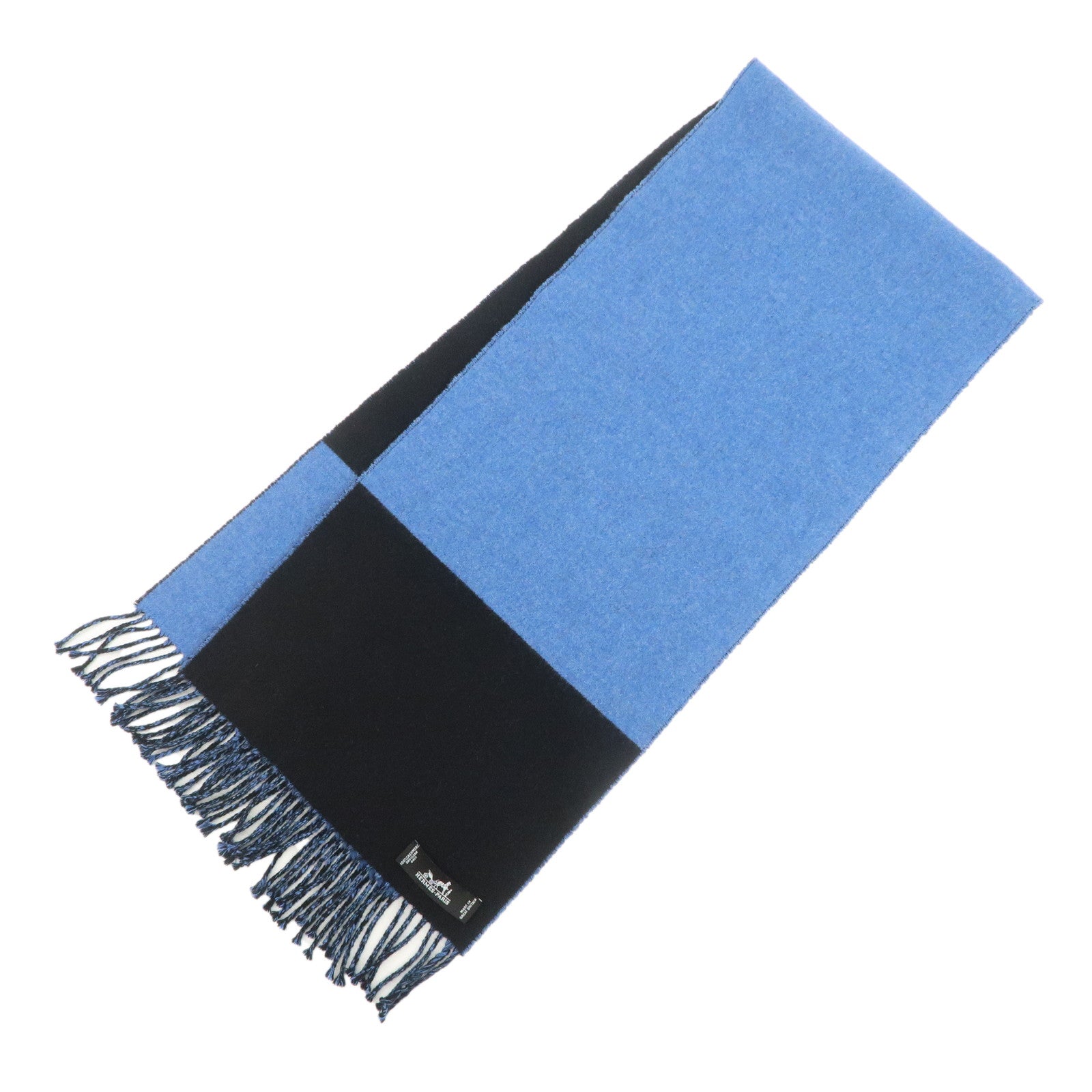 HERMES Cashmere 100% Scarf Blue Black