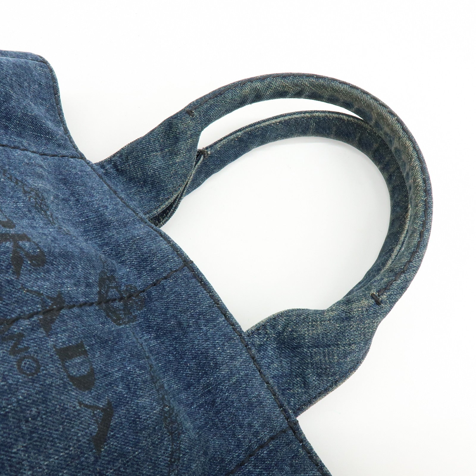 PRADA Logo Canapa Denim Large Tote Bag Hand Bag Blue B1872B