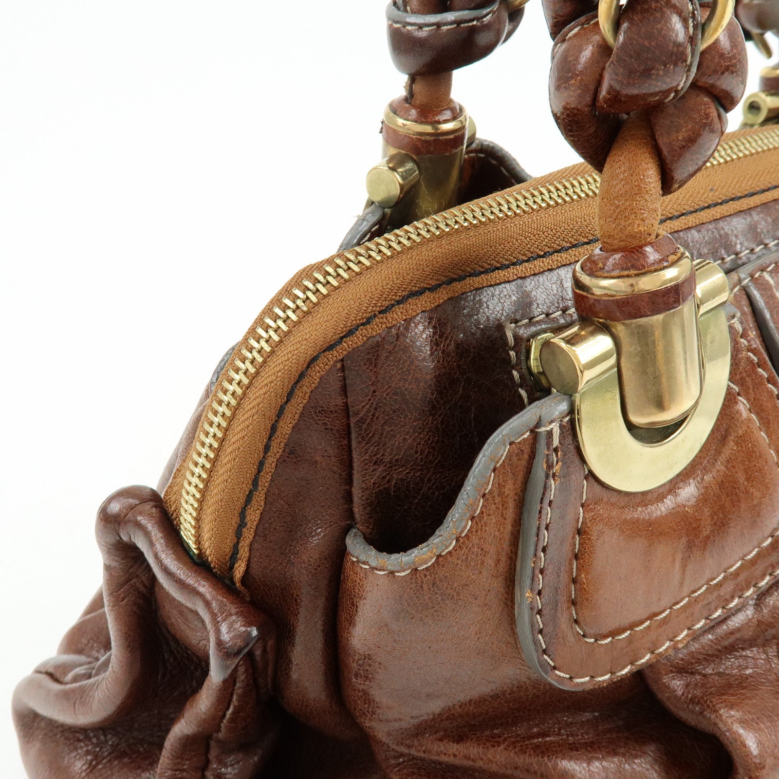 Chloe Eloise Leather Hand Bag Shoulder Bag Braided Handle Brown