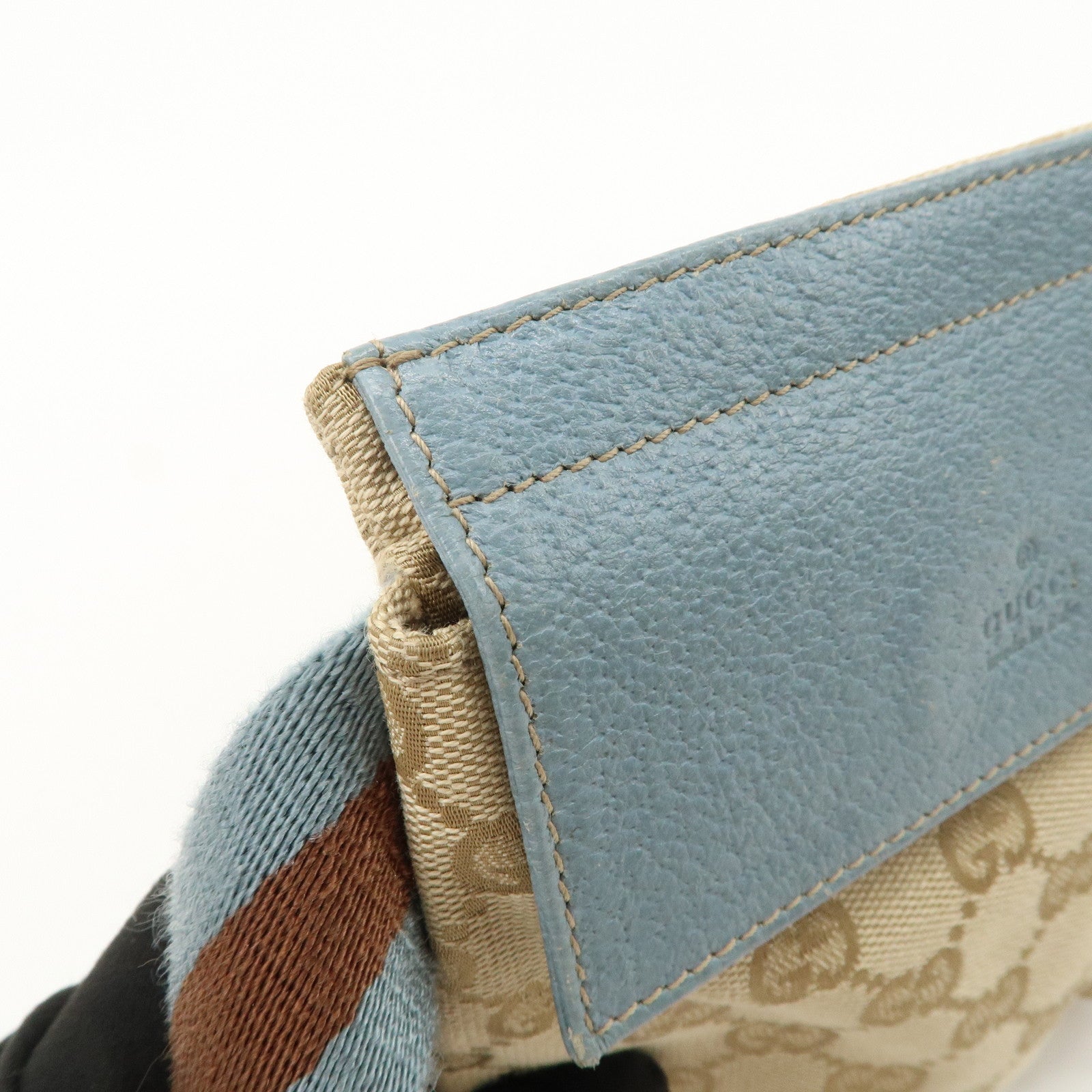 GUCCI GG Canvas Leather Waist Bag Crossbody Bag Light Blue 28566