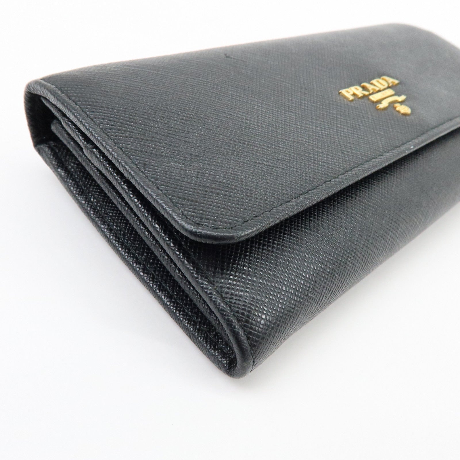 PRADA Saffiano Leather Flap Bi-Fold Long Wallet Black 1MH132