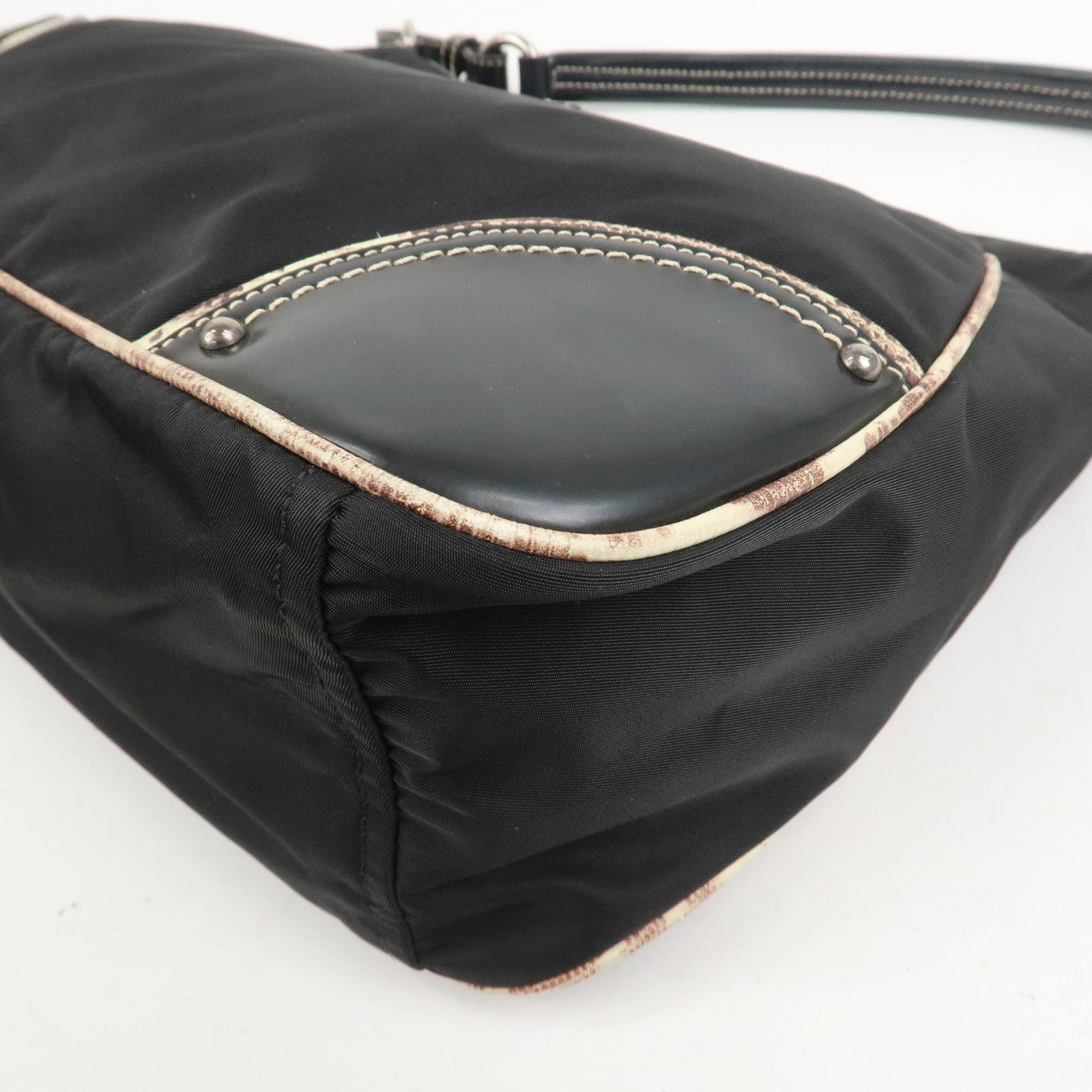 PRADA Triangle Logo Nylon Leather Shoulder Bag Black BR2840