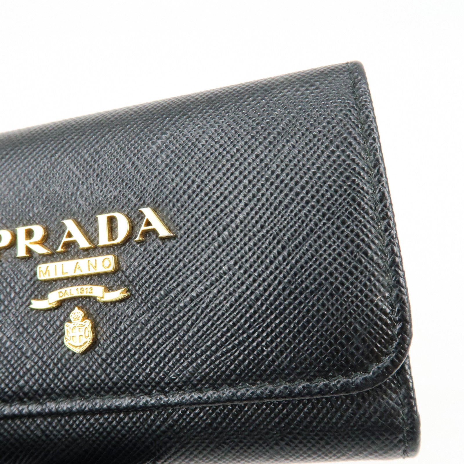 PRADA Saffiano Leather Key Case Key Ring Key Holder Black