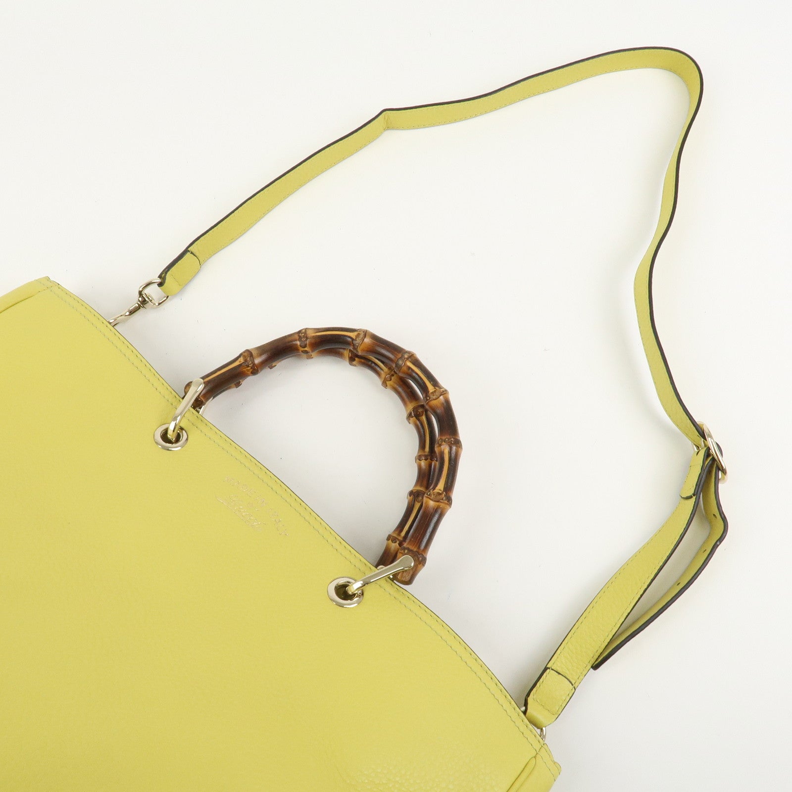 GUCCI Bamboo Shopper Large Tote Bag 2WAY Hand Bag Yellow 323658