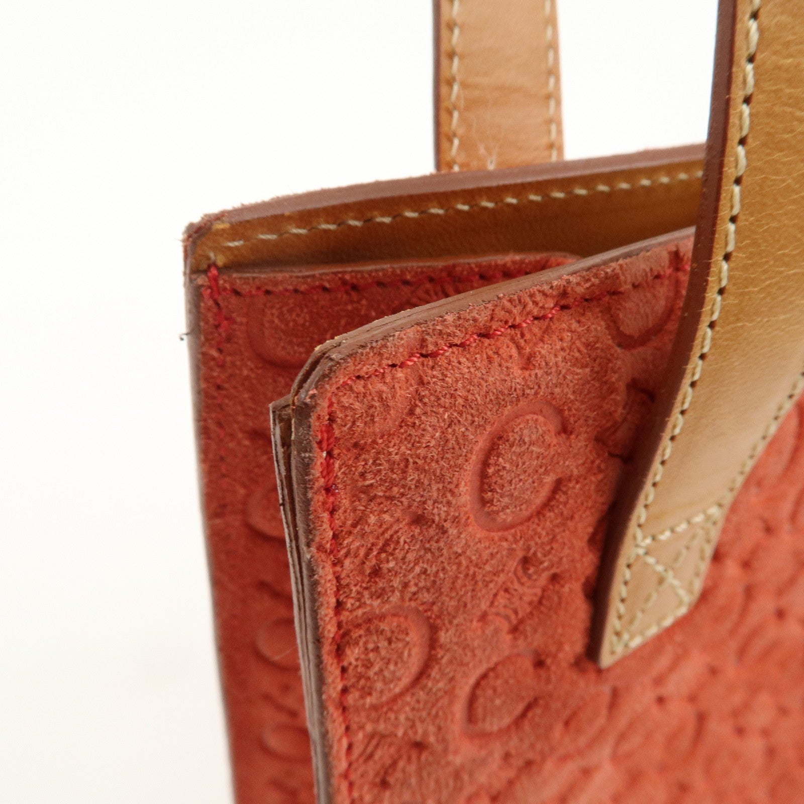 CELINE C Macadam Suede Leather Tote Bag Hand Bag Orange Light Brown