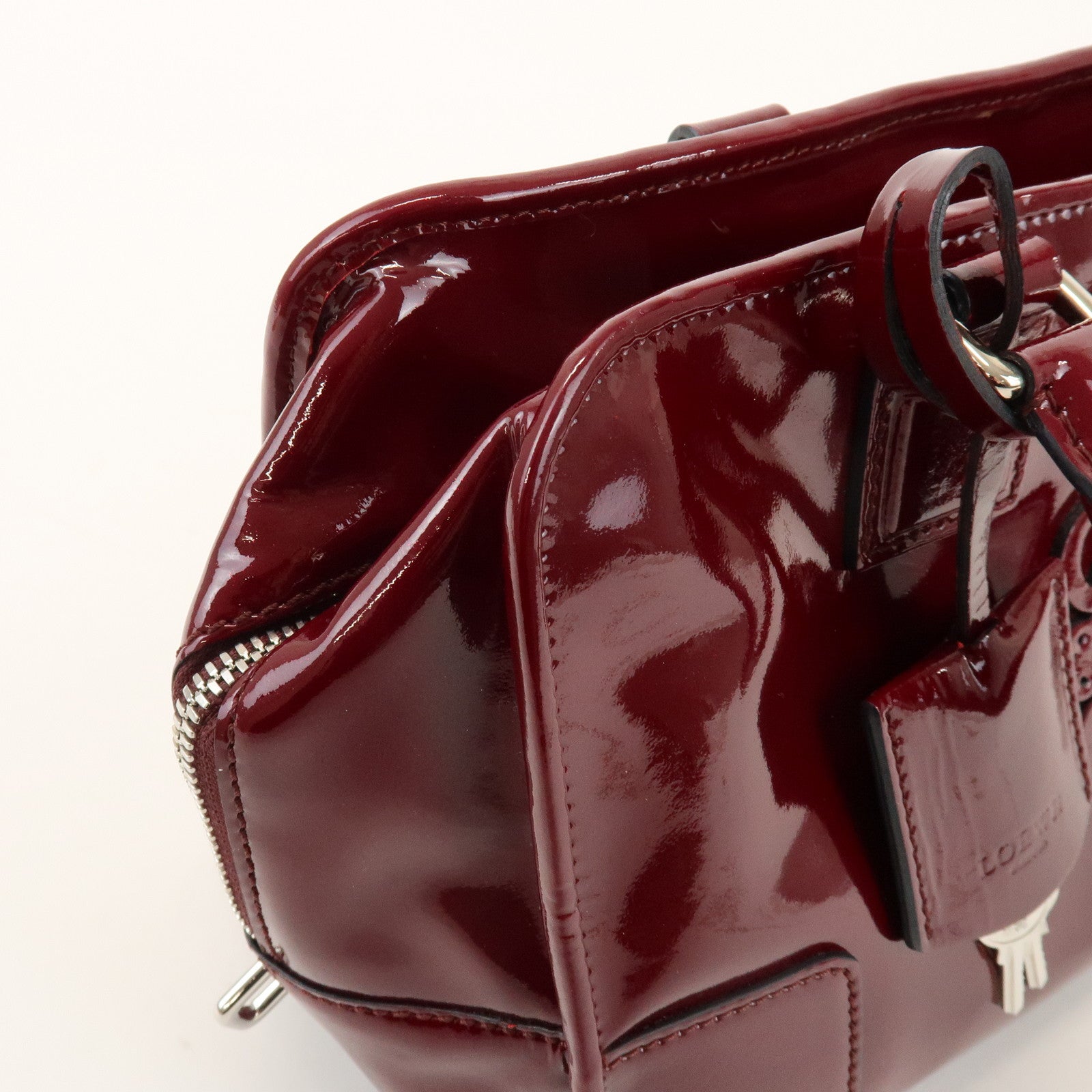 LOEWE Anagram Amazona 32 Patent Leather Hand Bag Burgundy