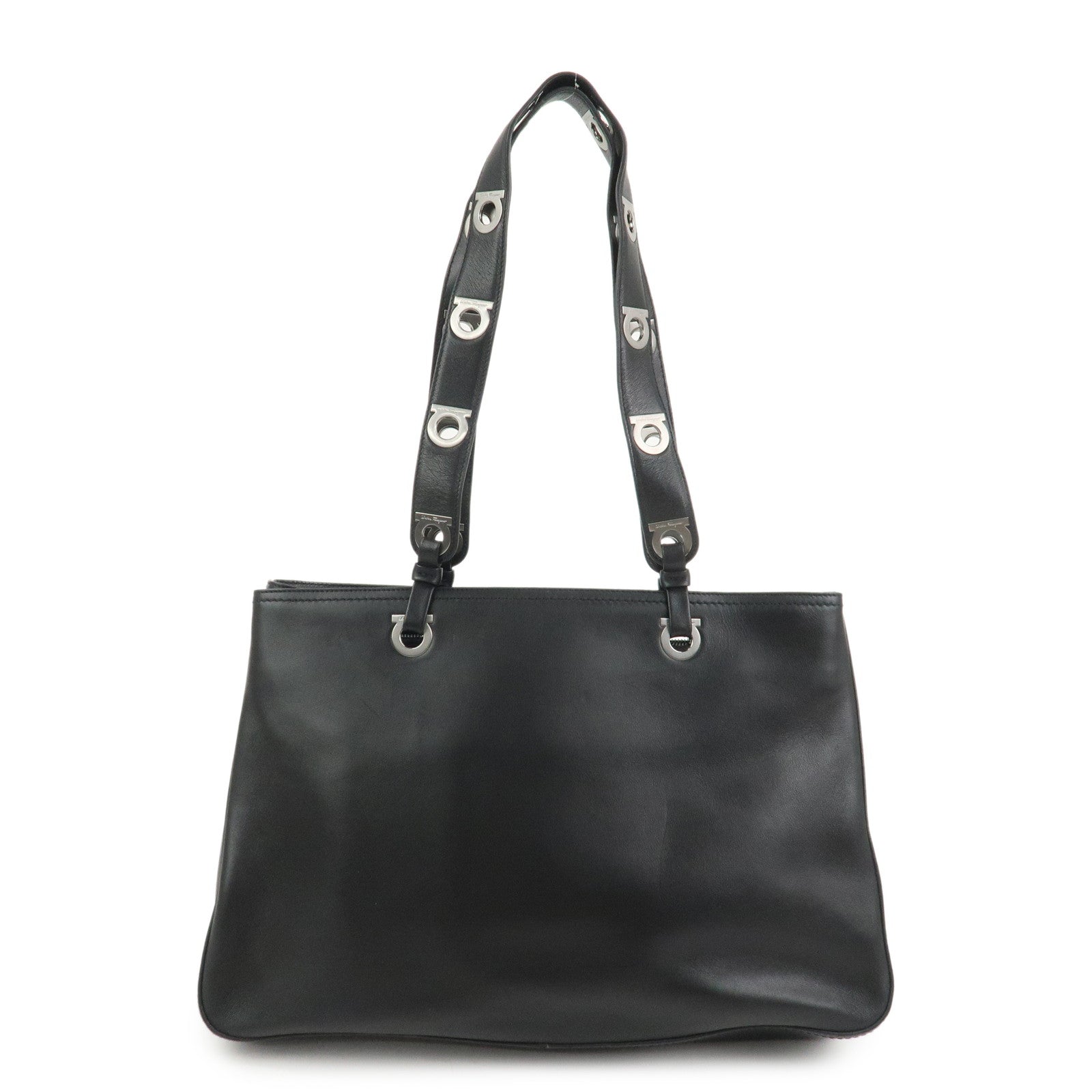 Ferragamo Gancini Leather Tote Bag Shoulder Bag Black