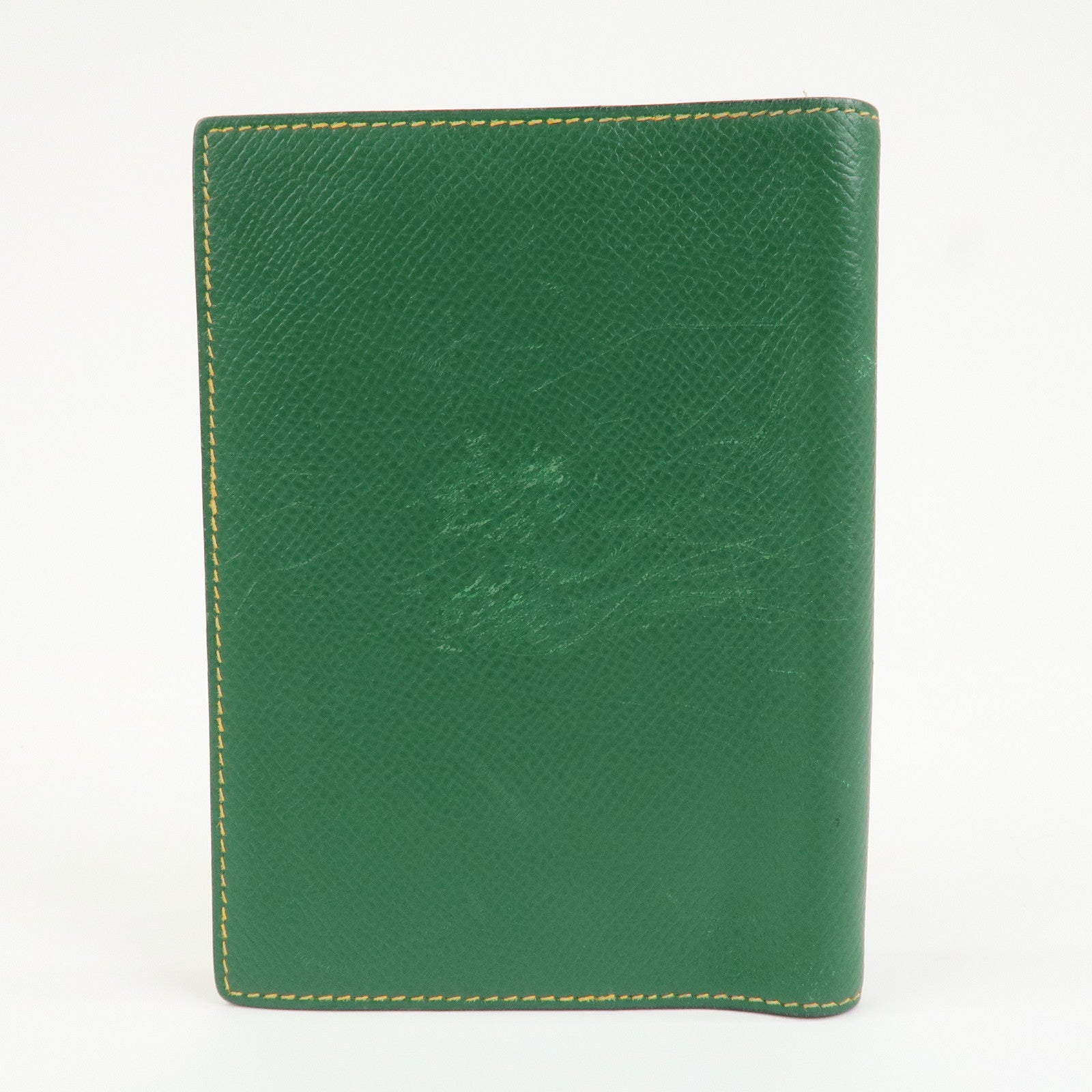 HERMES Leather Logo 〇Y Stamped Agenda PM Planner Cover Green
