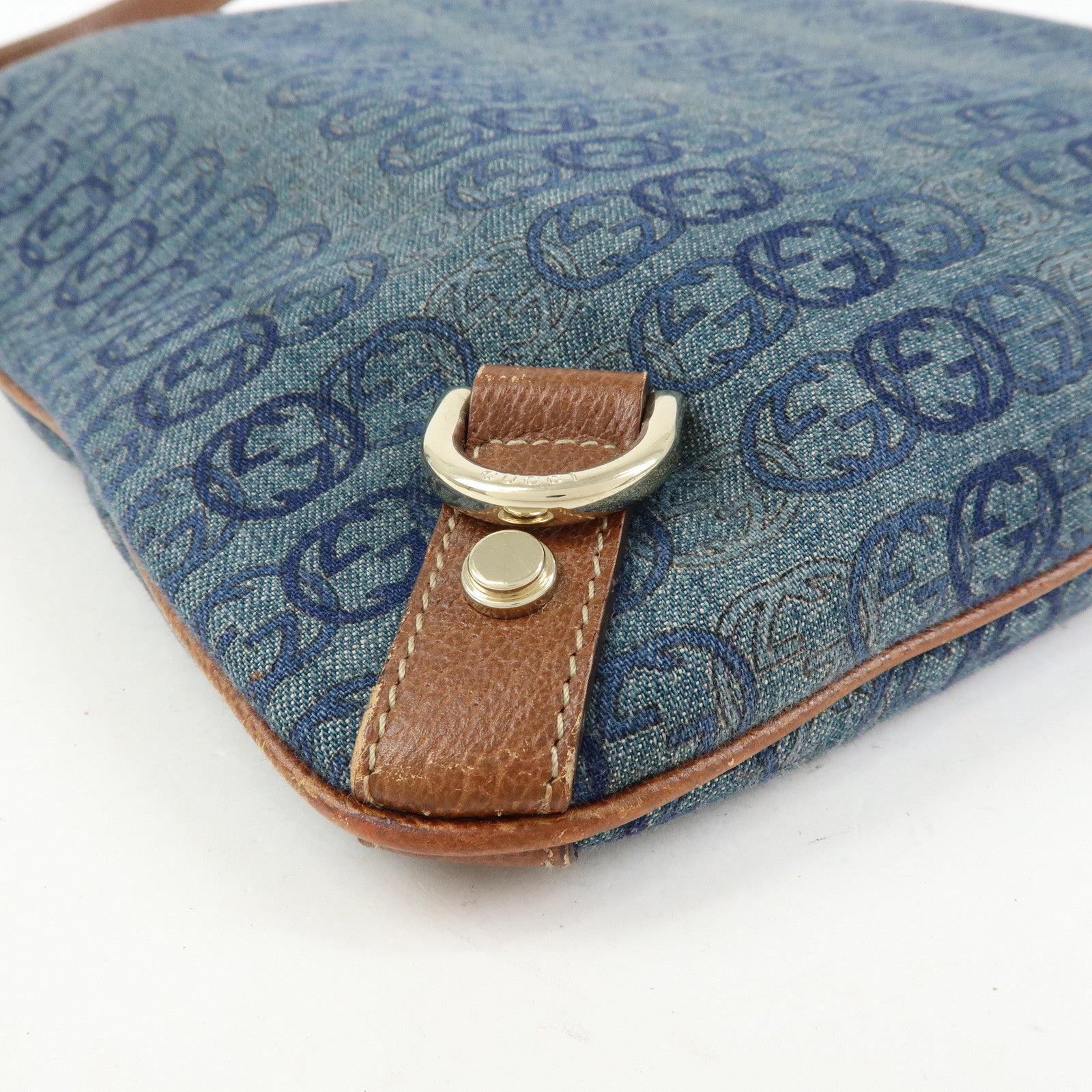 GUCCI Abbey Denim Leather Shoulder Bag Crossbody Bag Blue 131326