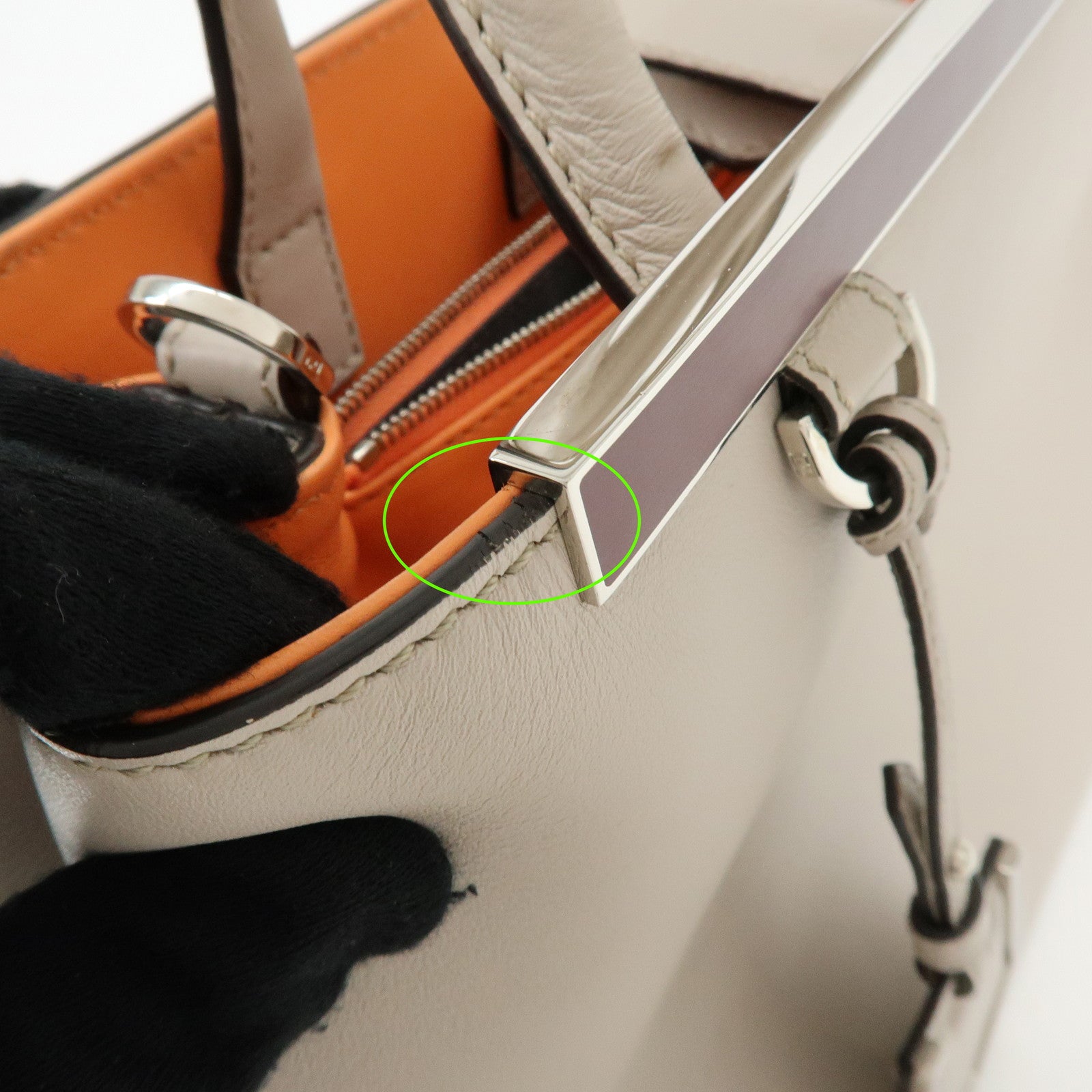 FENDI Petit 2Jours Leather 2Way Bag Hand Bag Beige 8BH25