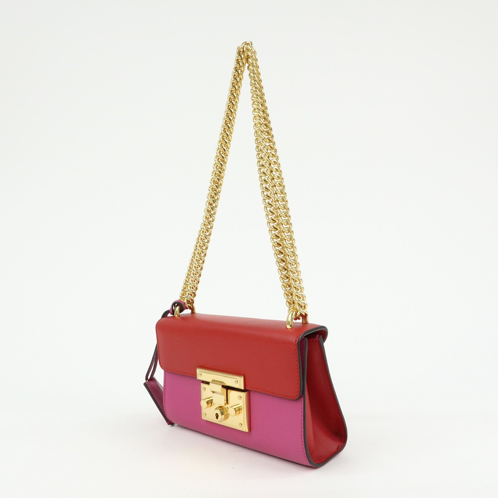 GUCCI Leather Chain Shoulder Bag Crossbody Bag Pink Red 409487