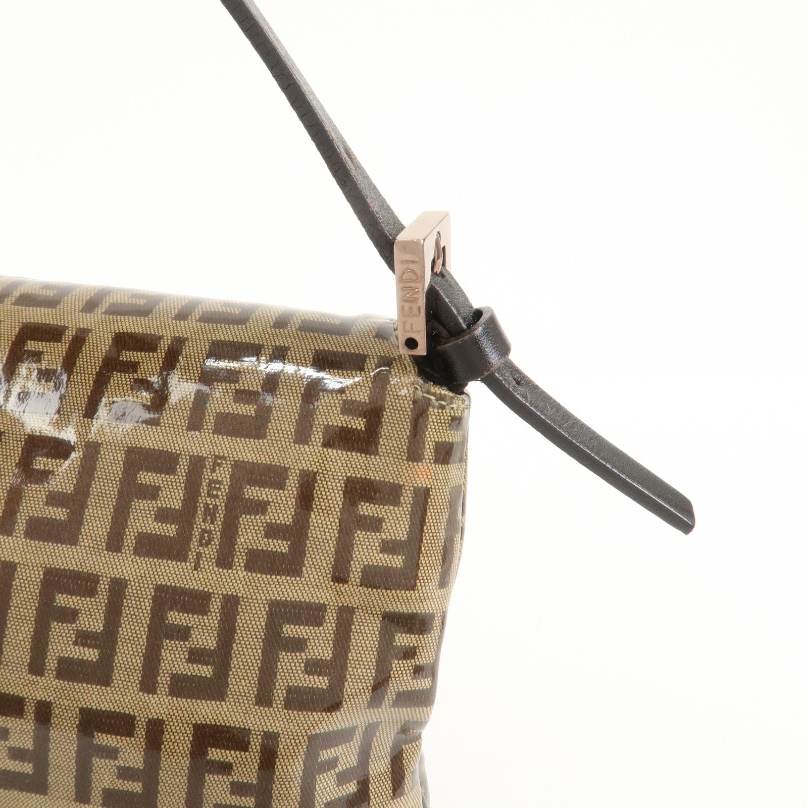 FENDI Zucchino PVC Canvas Leather Shoulder Bag Brown 8BR002