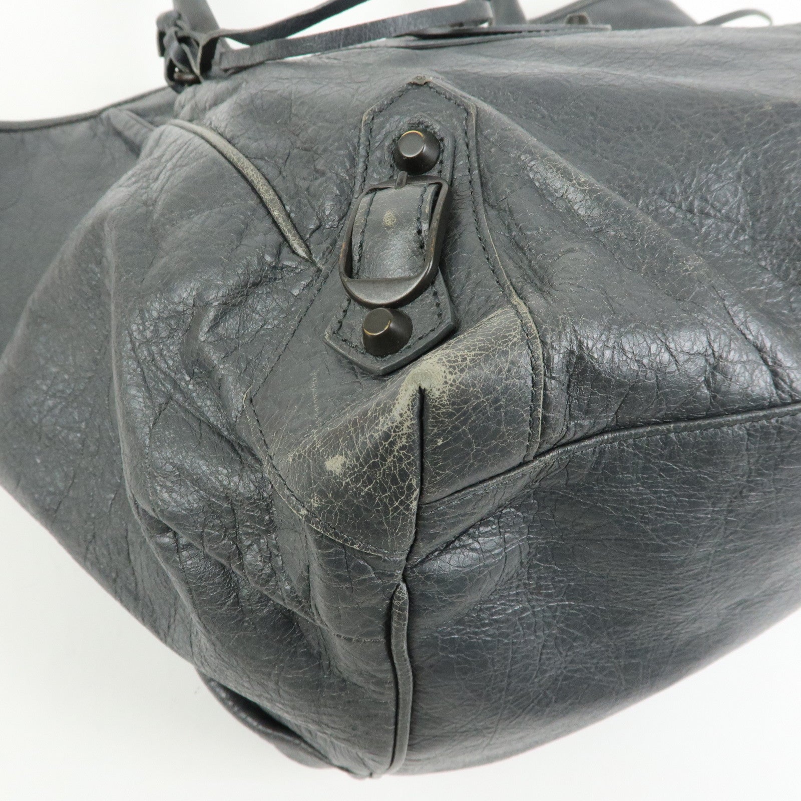 BALENCIAGA The Sunday Leather Tote Bag Hand Bag Gray 228750