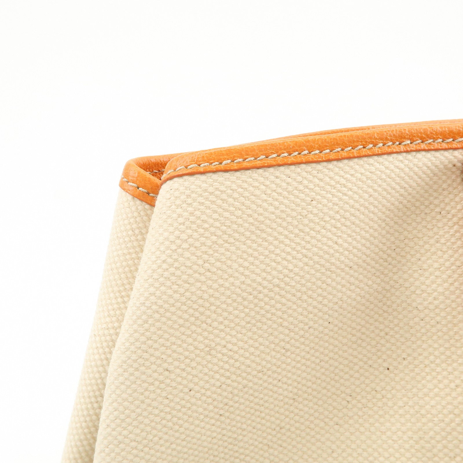 PRADA Triangle Logo Canvas Leather Tote Bag Natural Orange BR2920