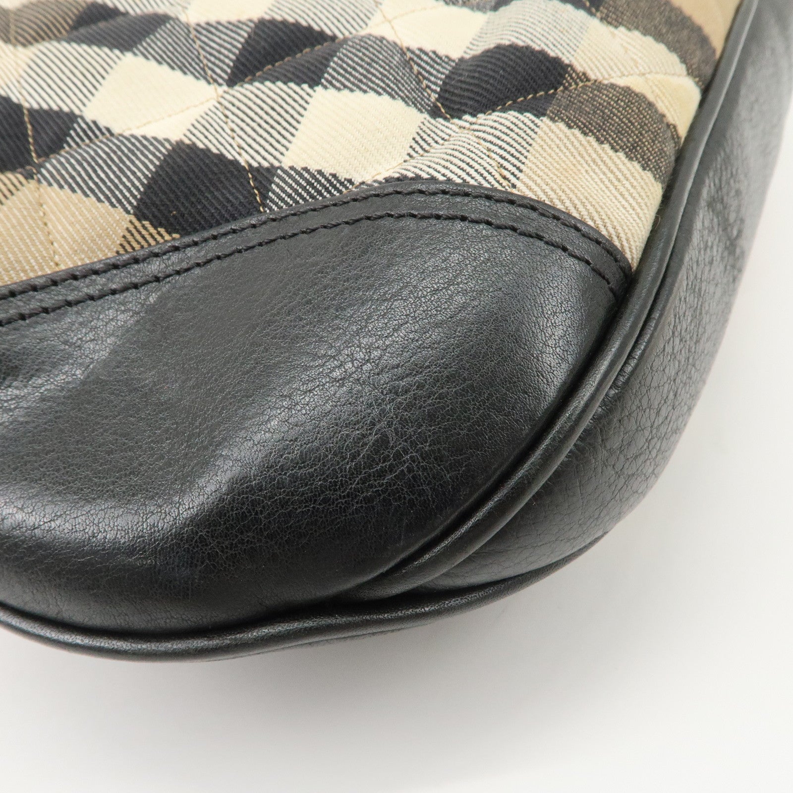 BURBERRY Cotton Leather Shoulder Bag Nova Plaid Brown Black