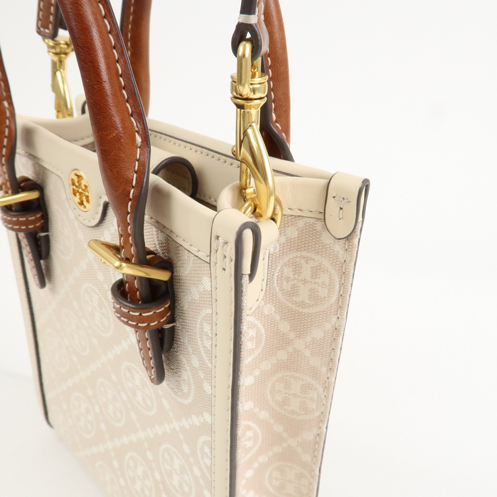 TORY BURCH Leather 2Way Shoulder Bag Hand Bag Beige 87146