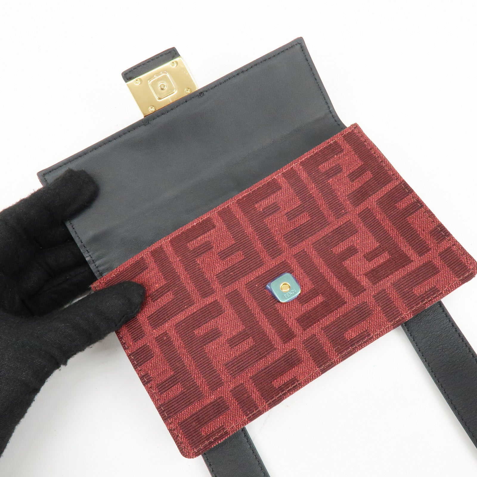 FENDI Zucca Canvas Leather 2Way Shoulder Bag Waist Bag Red 7M0295