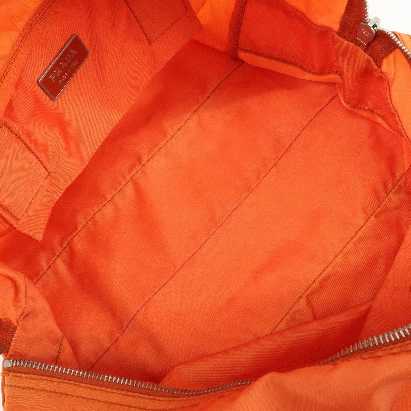 PRADA Triangle Logo Nylon Boston Bag Hand Bag Orange