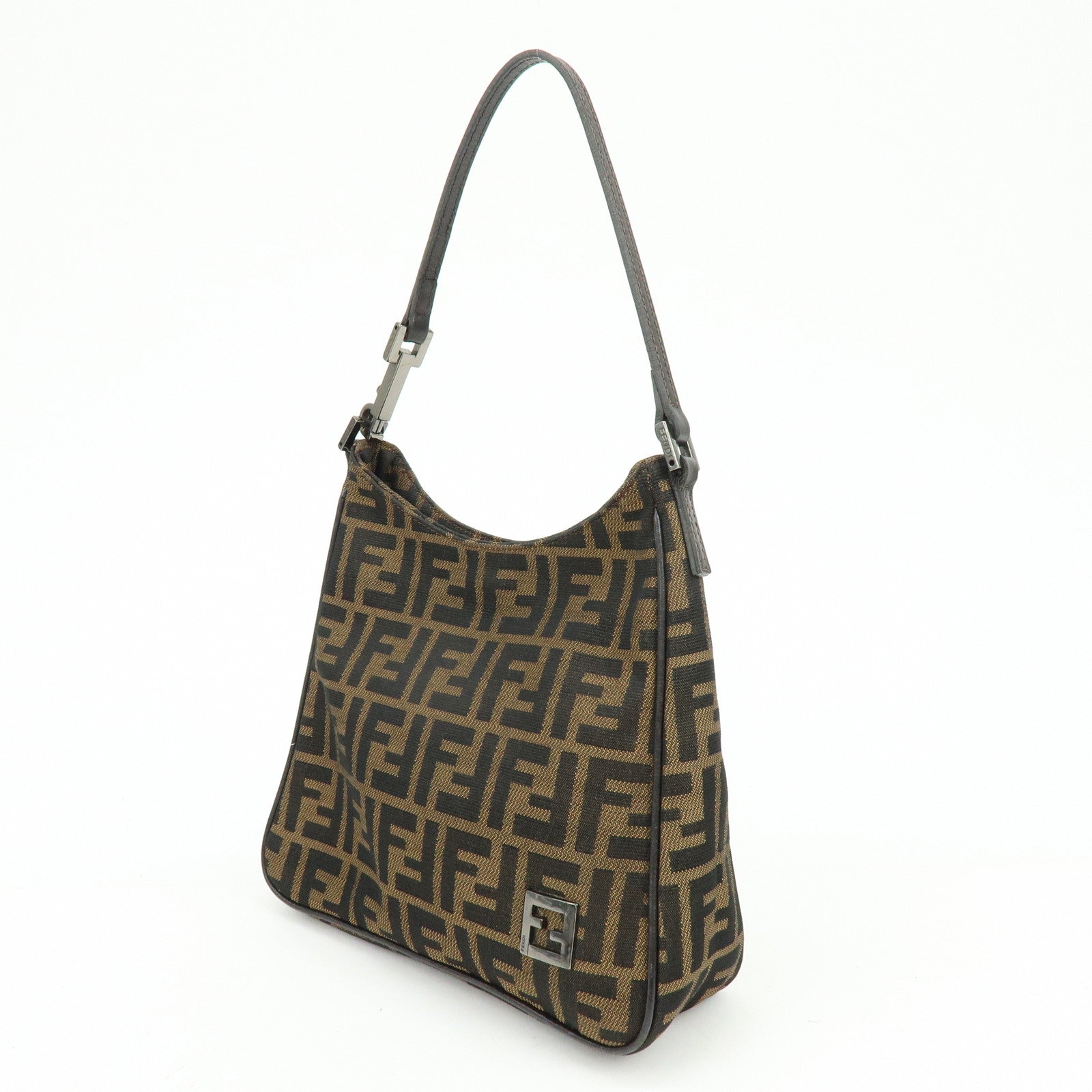 FENDI Zucca Canvas Leather Hand Bag Shoulder Bag Brown Black