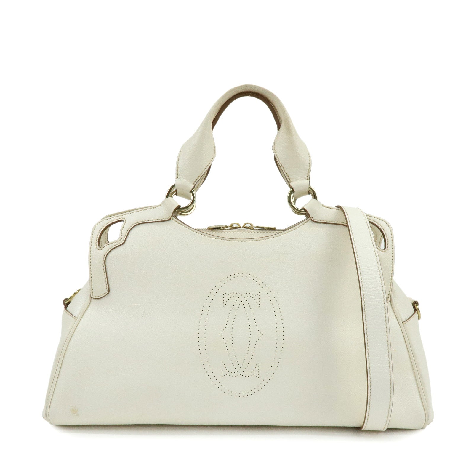 Cartier Marcello Leather 2Way Bag Shoulder Bag Hand Bag Ivory