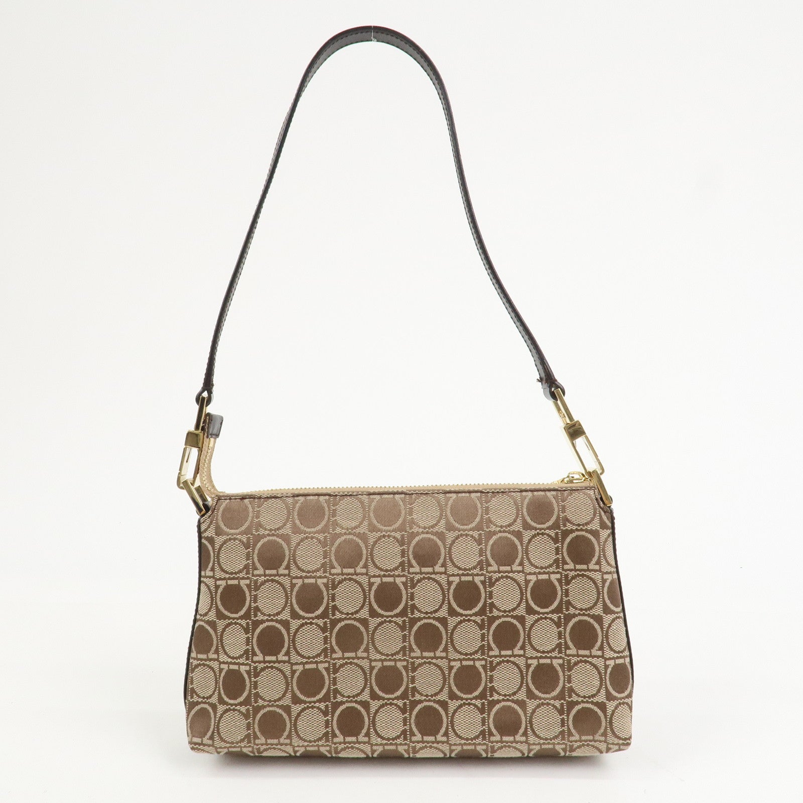 Ferragamo Gancini Canvas Leather Shoulder Bag Hand Bag Brown