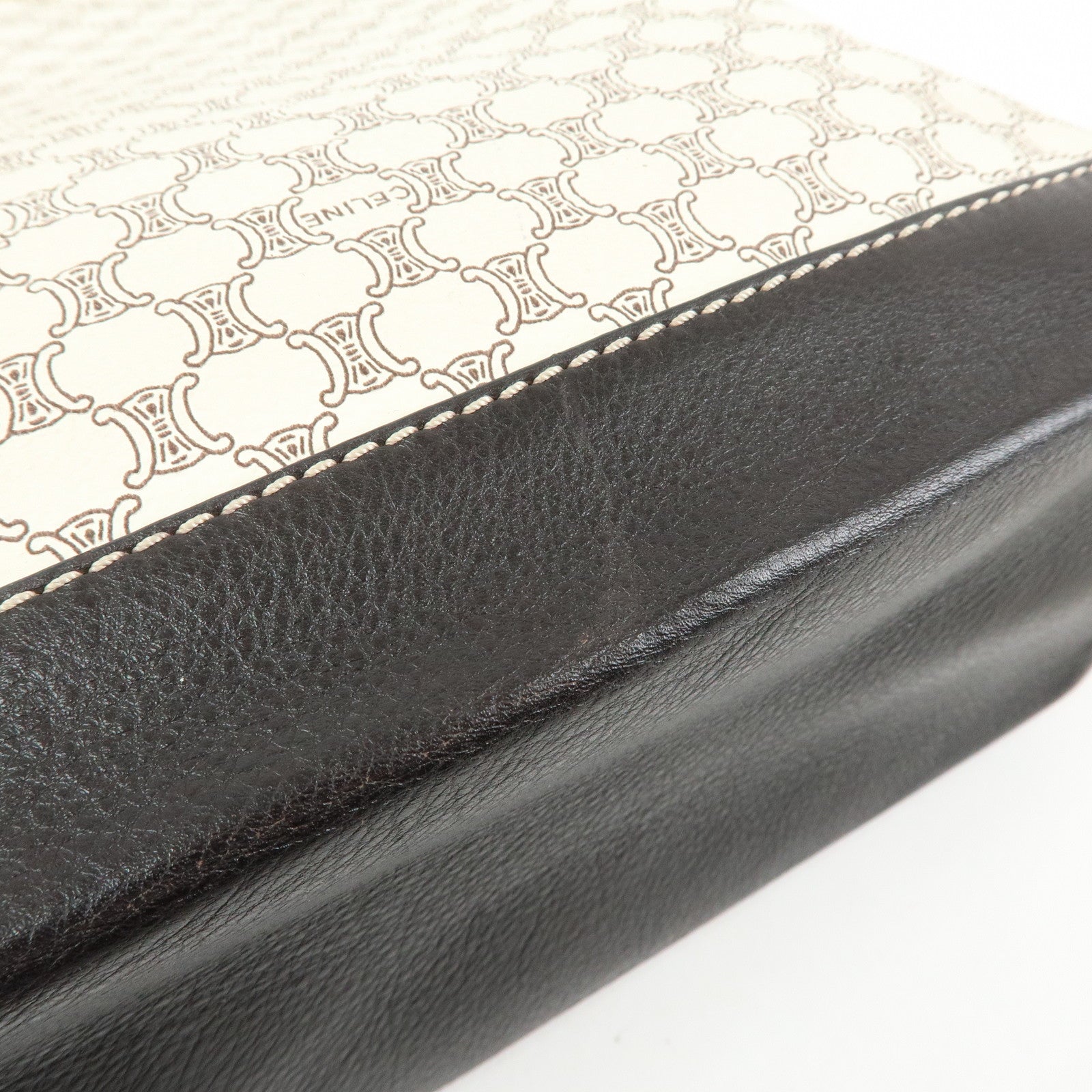 CELINE Macadam PVC Coated Canvas Leather Tote Bag White Dark Brown