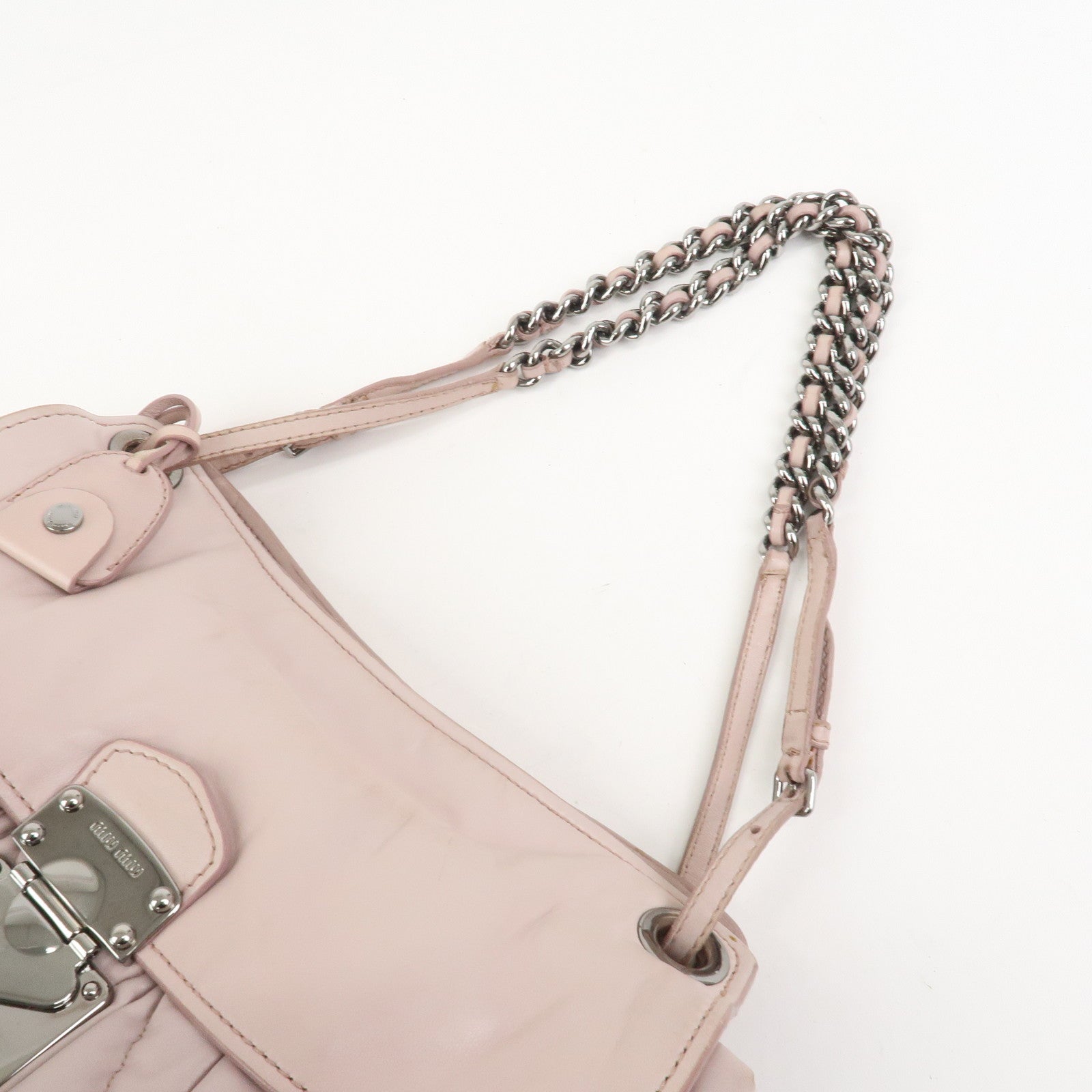 MIU MIU Matelasse Nappa Leather Tote Bag Shoulder Bag Light Pink