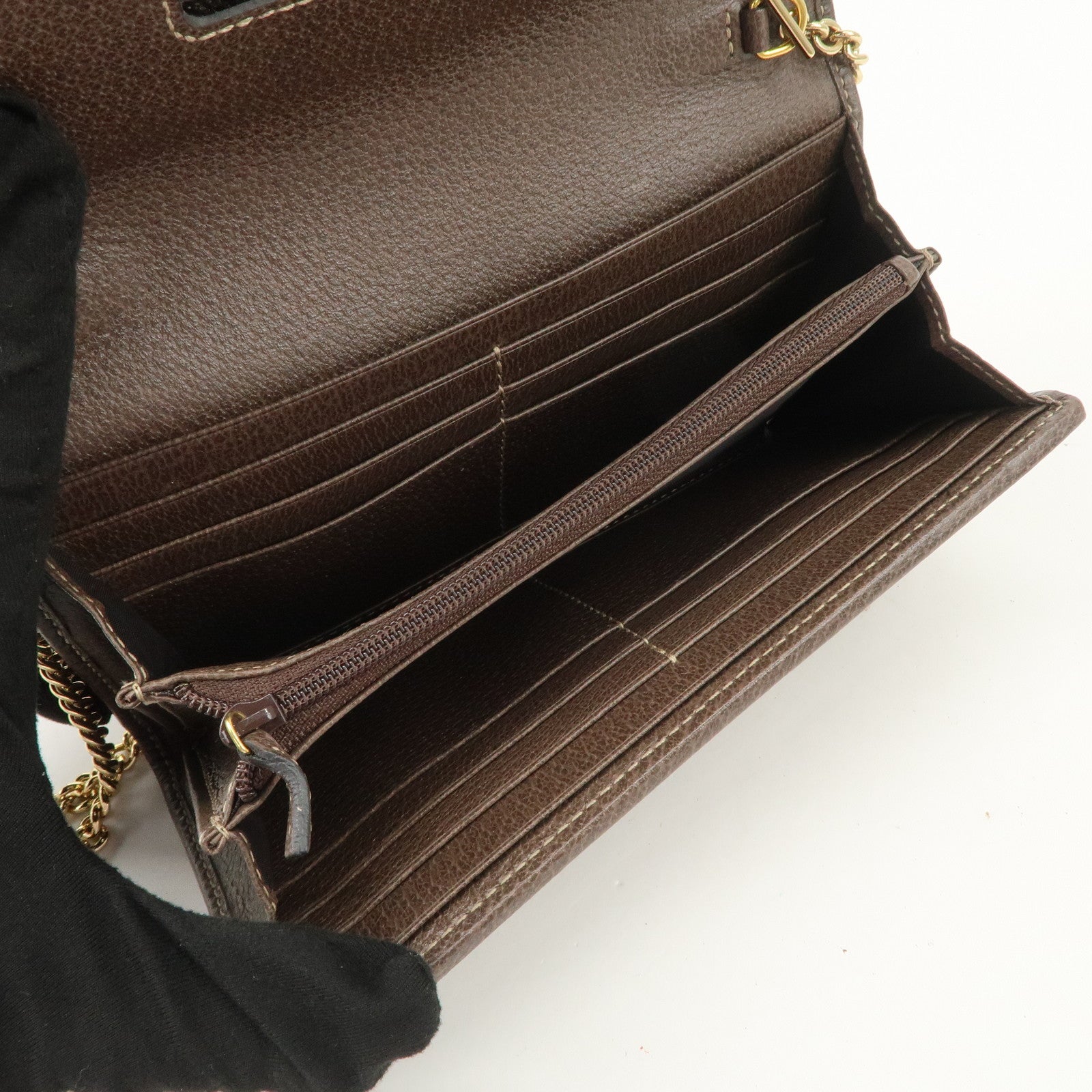 GUCCI Ophidia GG Supreme WOC Chain Wallet Long Wallet Brown 546592