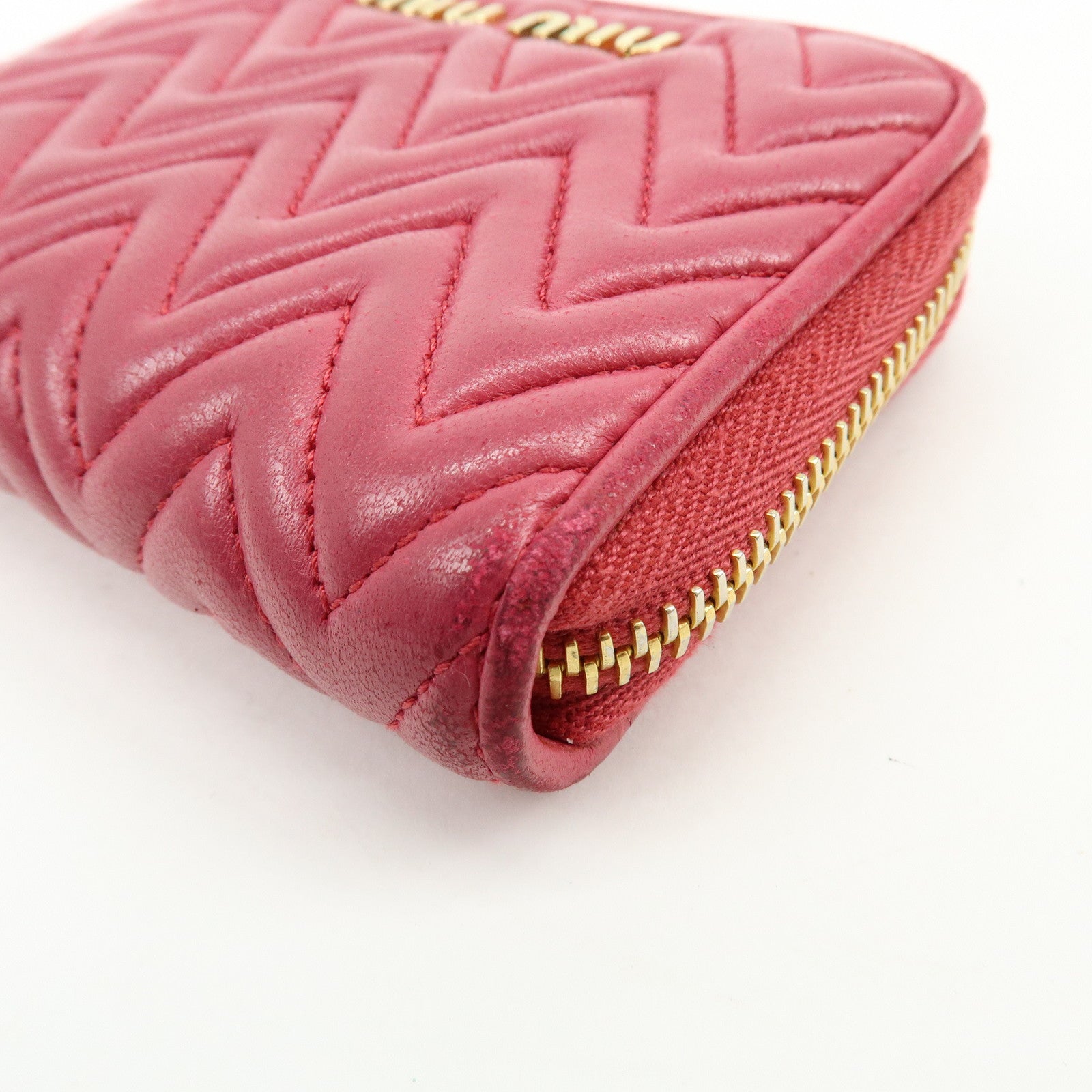 MIU MIU Logo Nappa Leather Coin Case Coin Purse Pink 5MM268