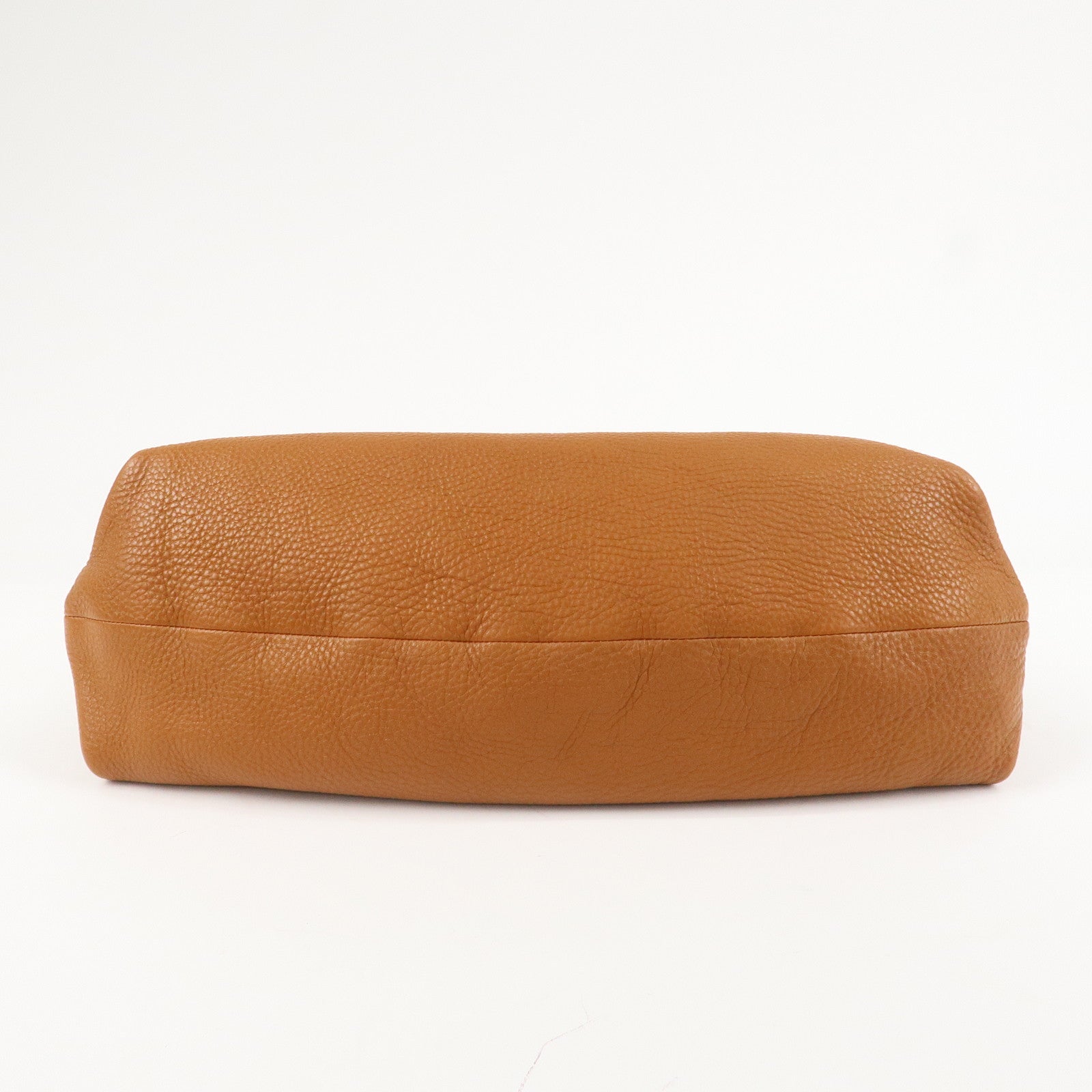 Ferragamo Gancini Leather Shoulder Bag Brown Silver Hardware Used