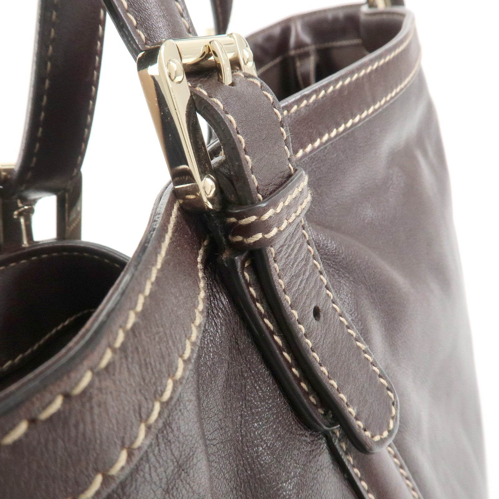 GUCCI Interlocking G Sherry Leather Shoulder Bag Dark Brown 162094