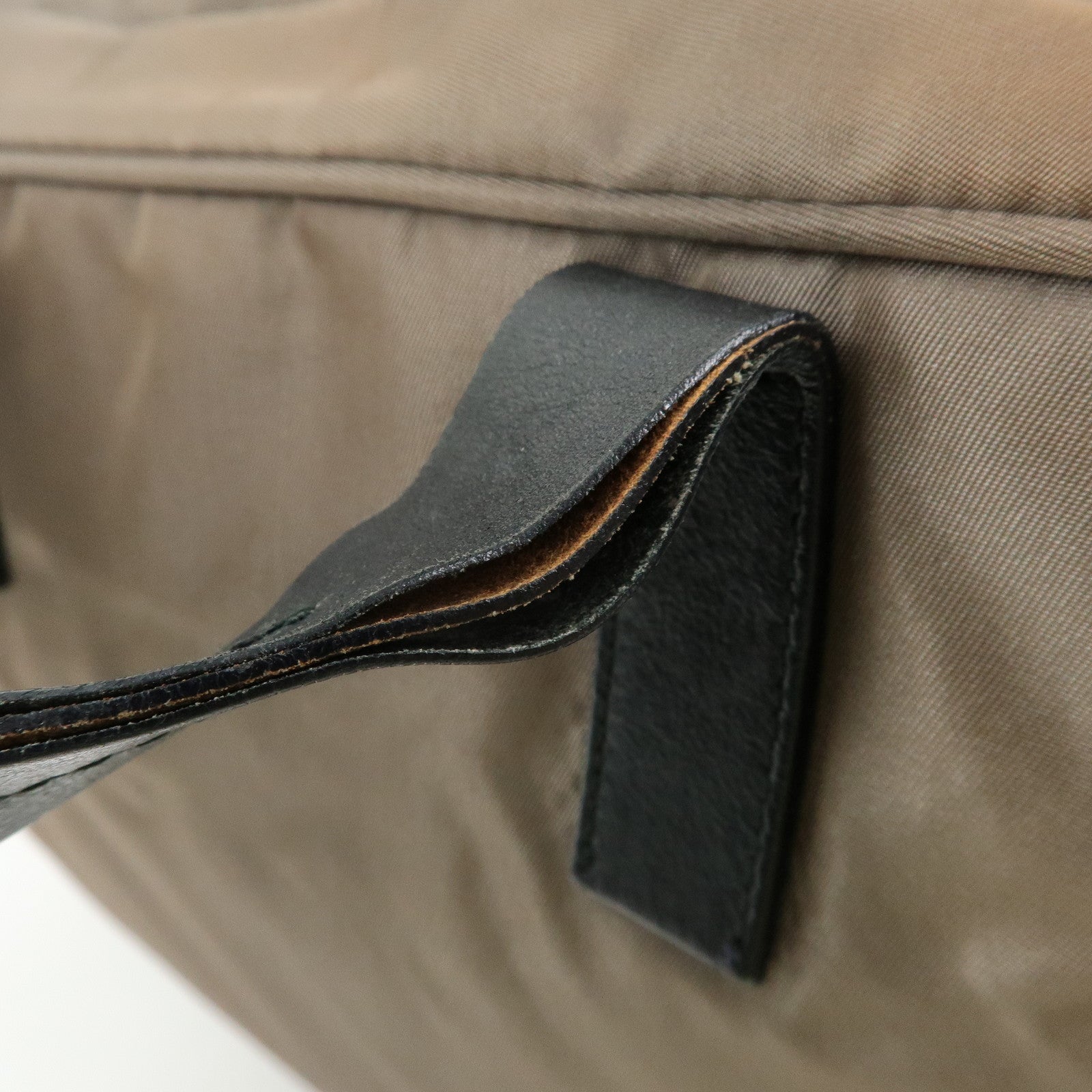 PRADA Triangle Logo Nylon Leather Hand Bag Brown Black