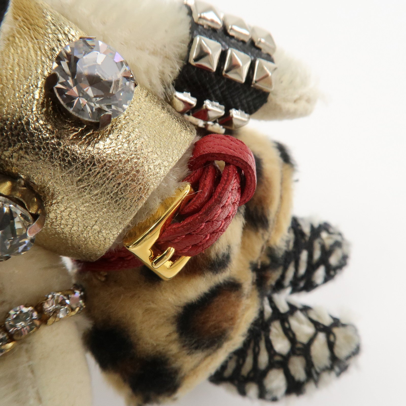 PRADA Teddy Bear Bag Key Charm Key Leopard Bijou Ivory