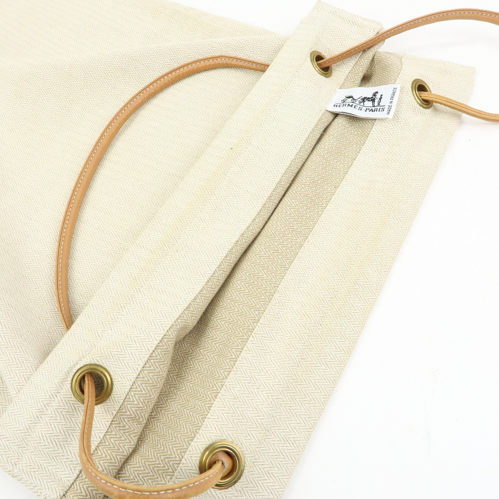 HERMES Aline GM Canvas Leather Shoulder Bag Hand Bag Natural