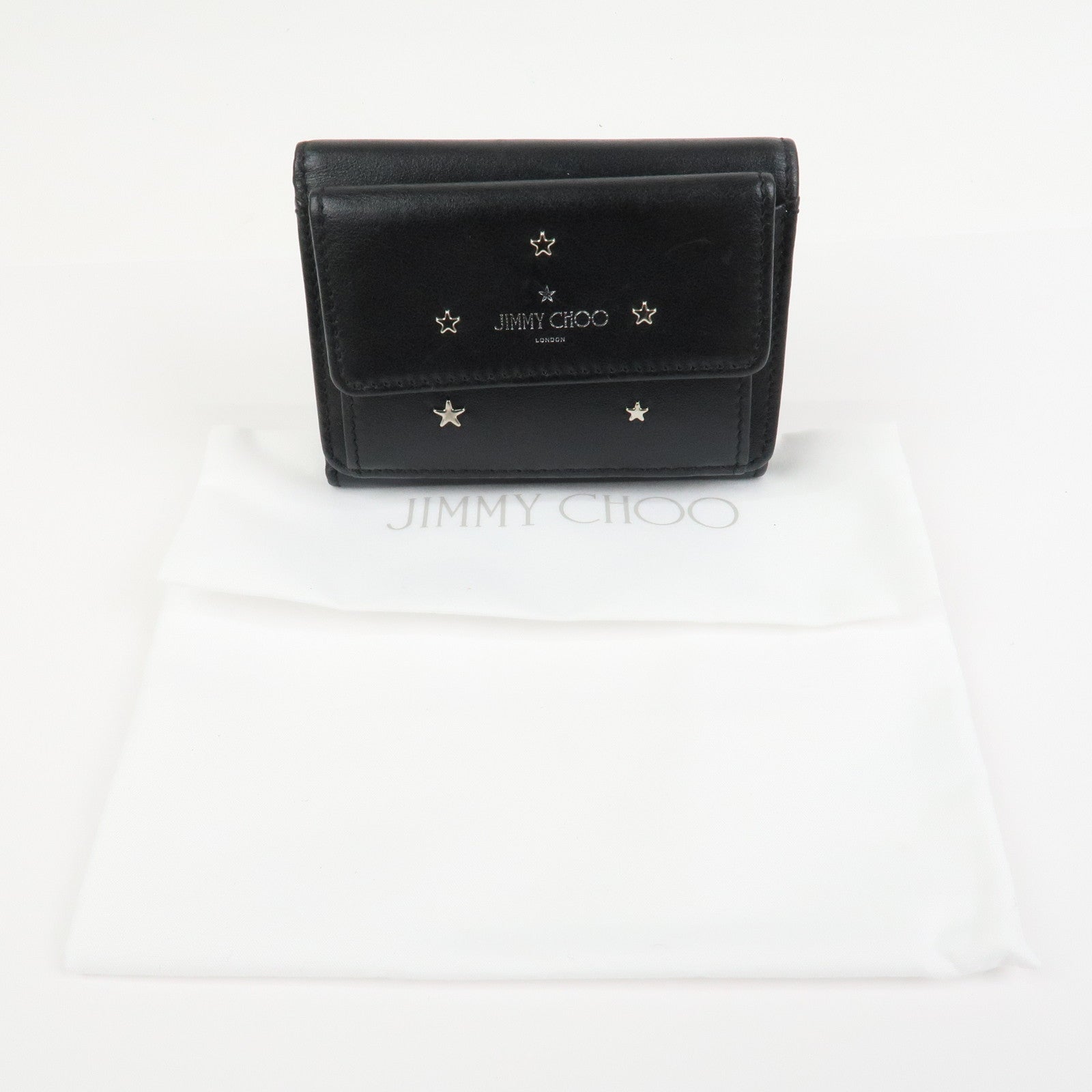 JIMMY CHOO Studs Leather Tri-Fold Compact Wallet Black