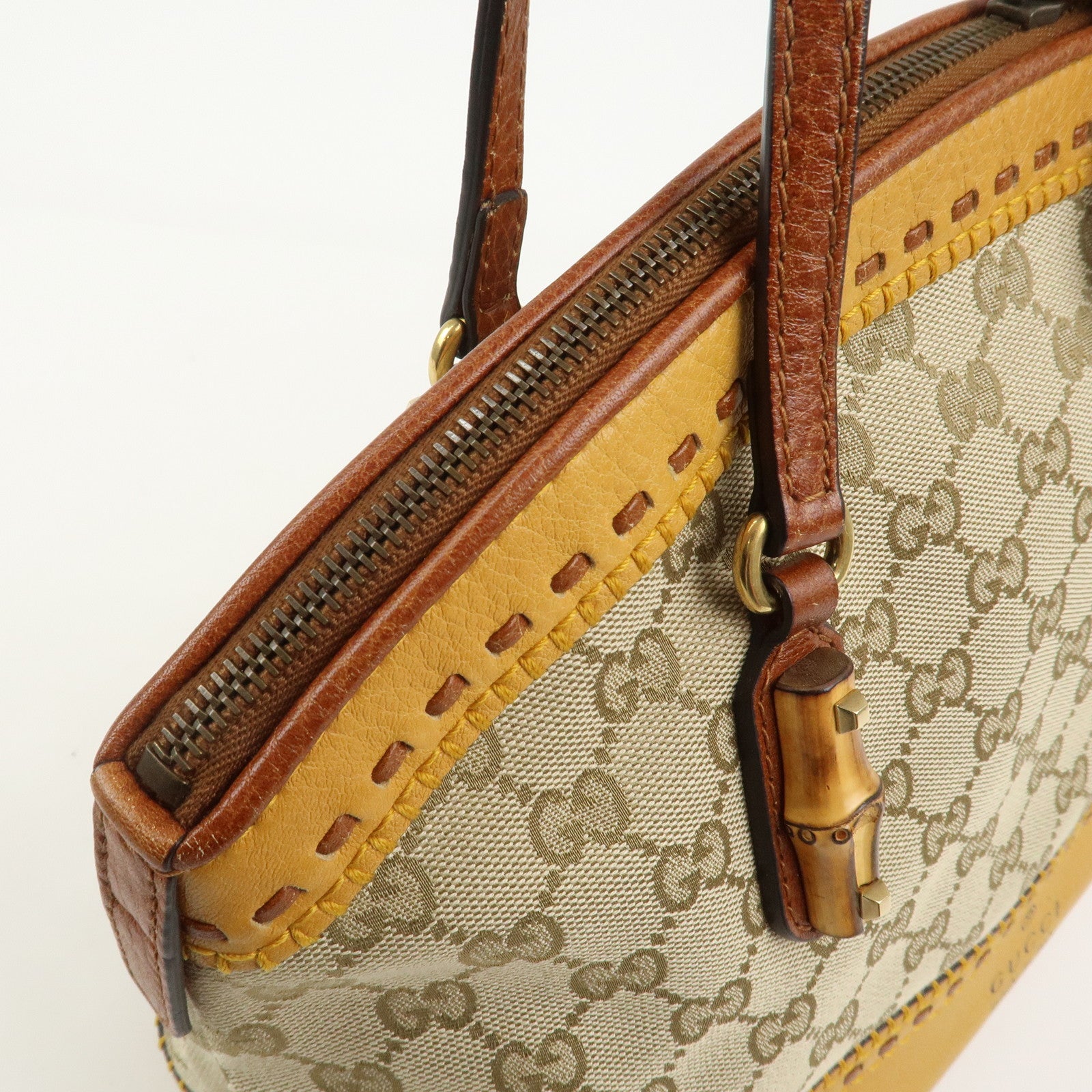 GUCCI Bamboo GG Canvas Leather Crafty Tote Bag Brown 339002
