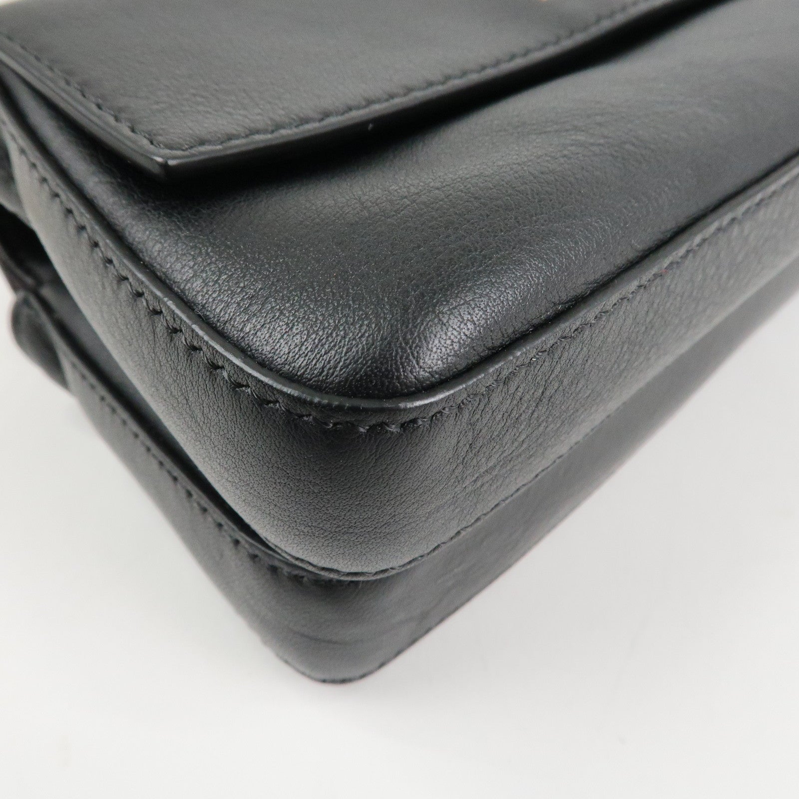 FENDI Leather Double Micro Baguette Shoulder Hand Bag Black 8M0371