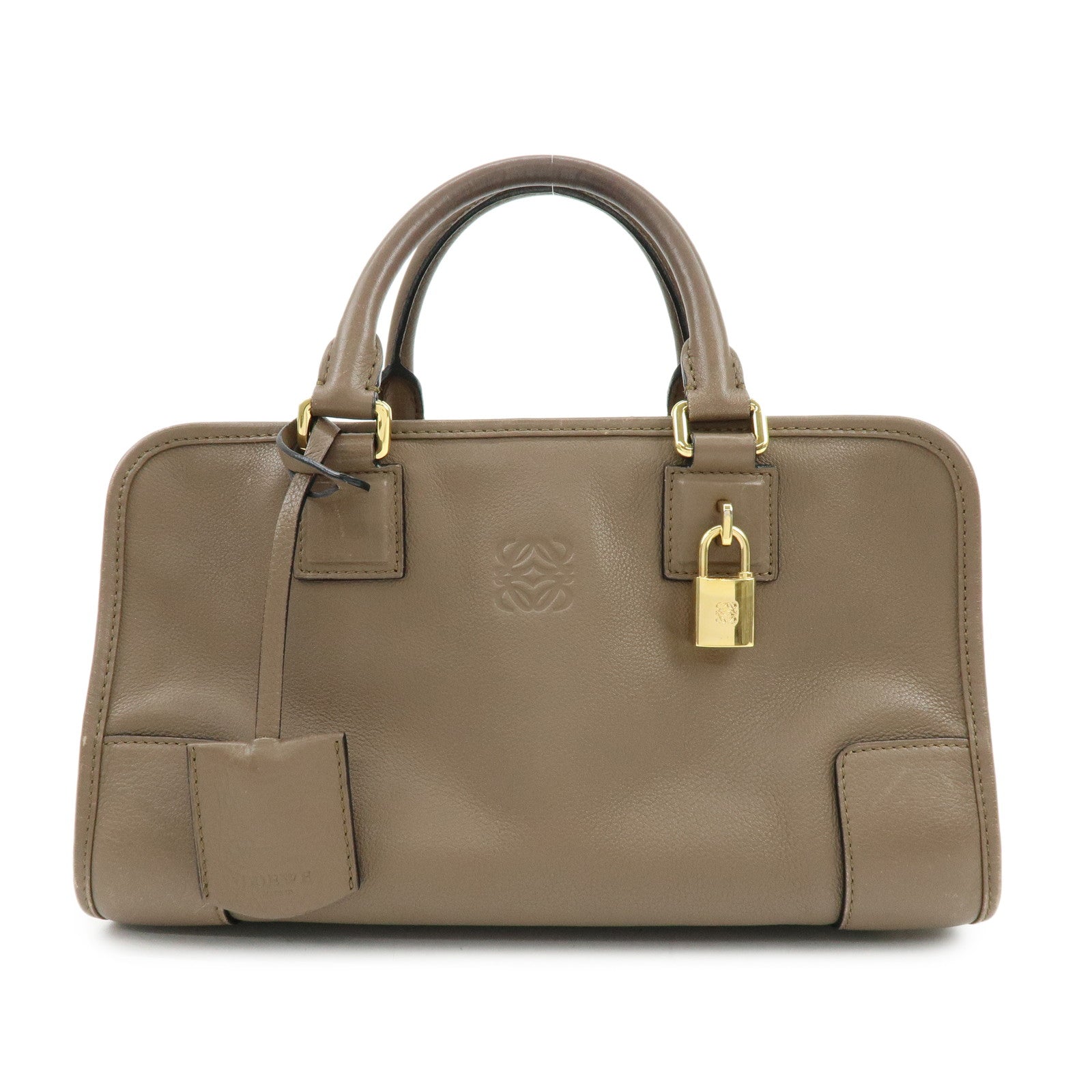 LOEWE Anagram Amazona 28 Leather Hand Bag Boston Bag Brown