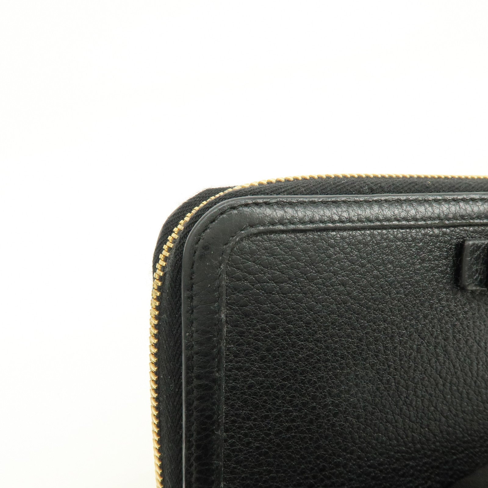 PRADA Ribbon Logo Leather Round Zippy Long Wallet Black