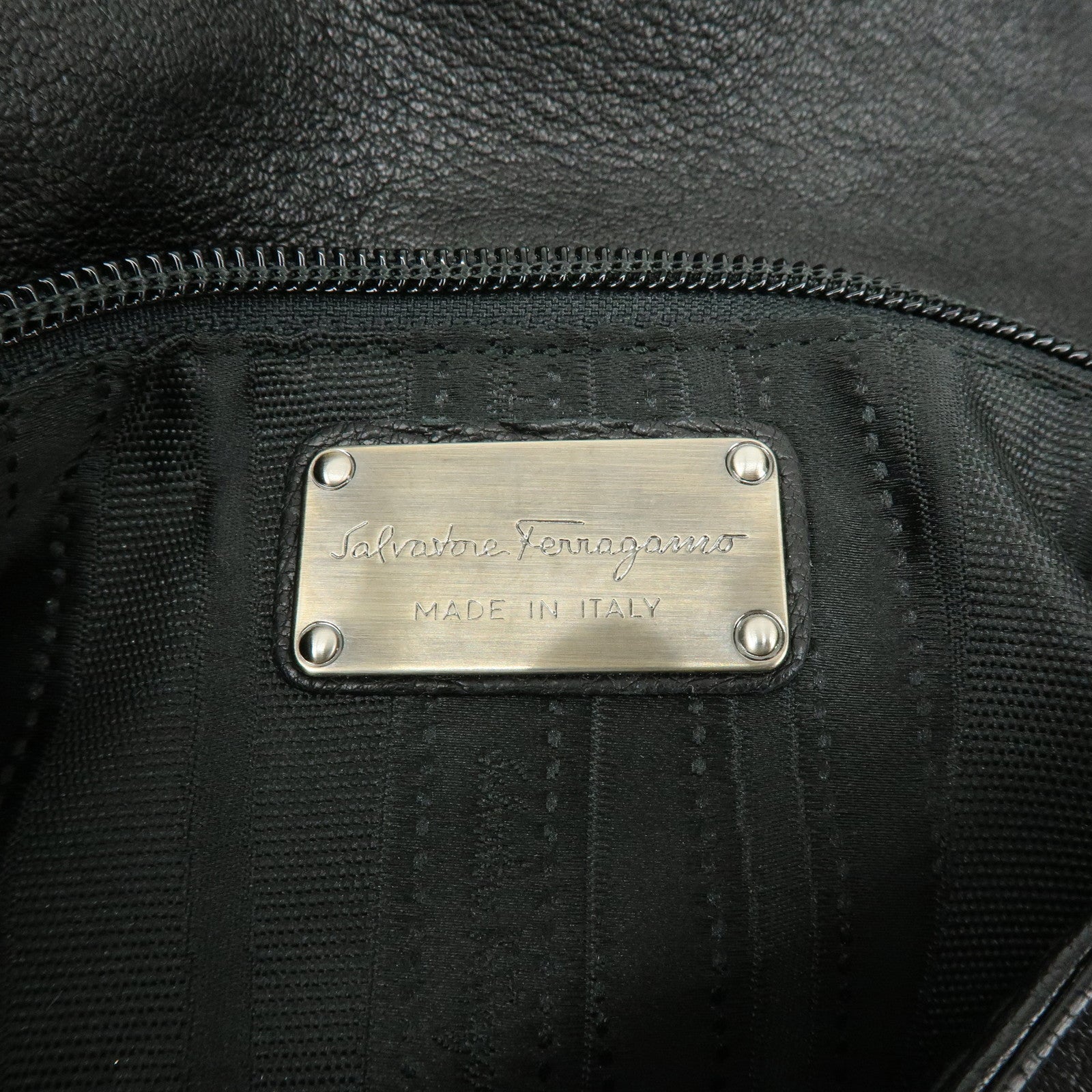 Ferragamo Gancini Leather Shoulder Bag Hand Bag Black