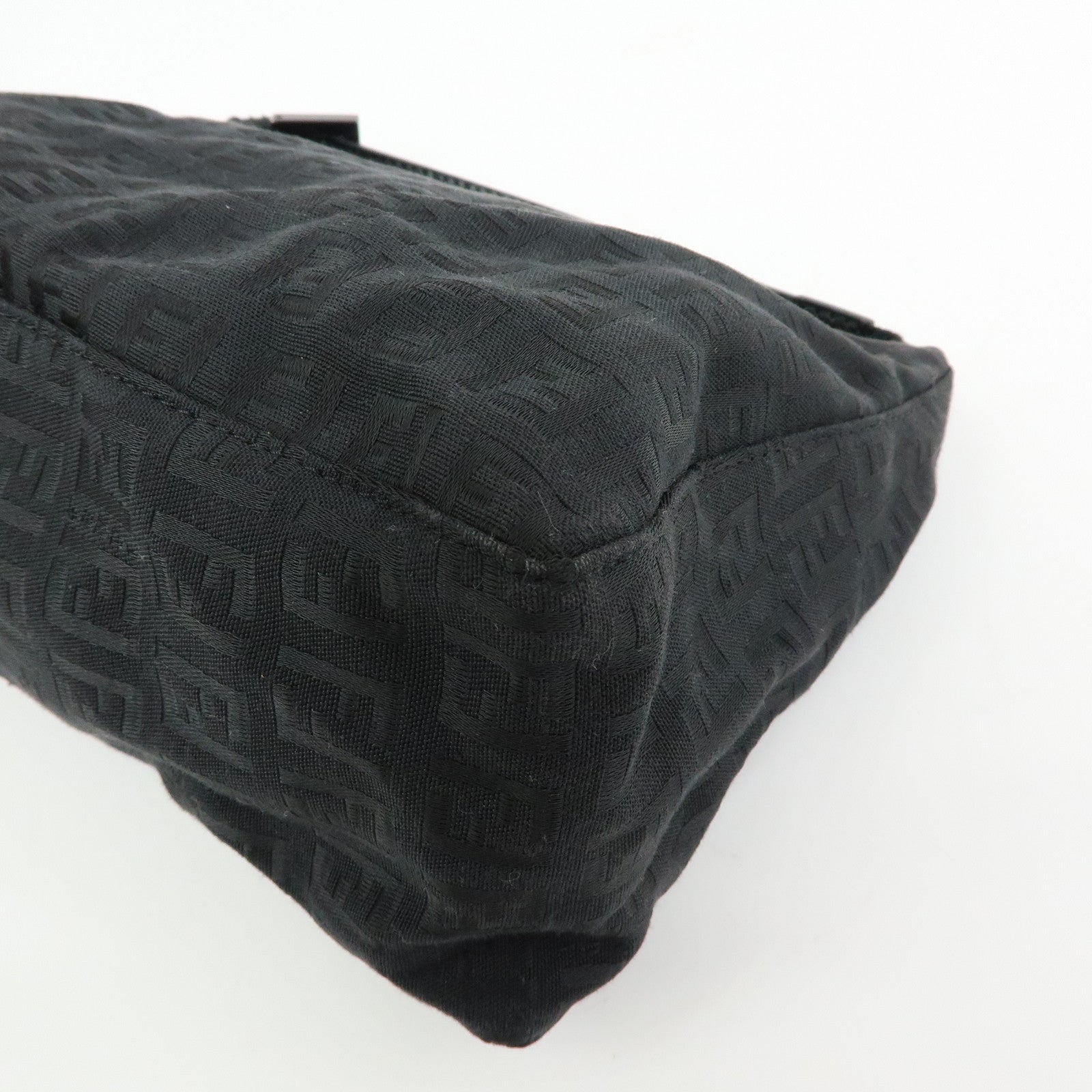 FENDI Zucchino Canvas Leather Hand Bag Pouch Black 8N0005