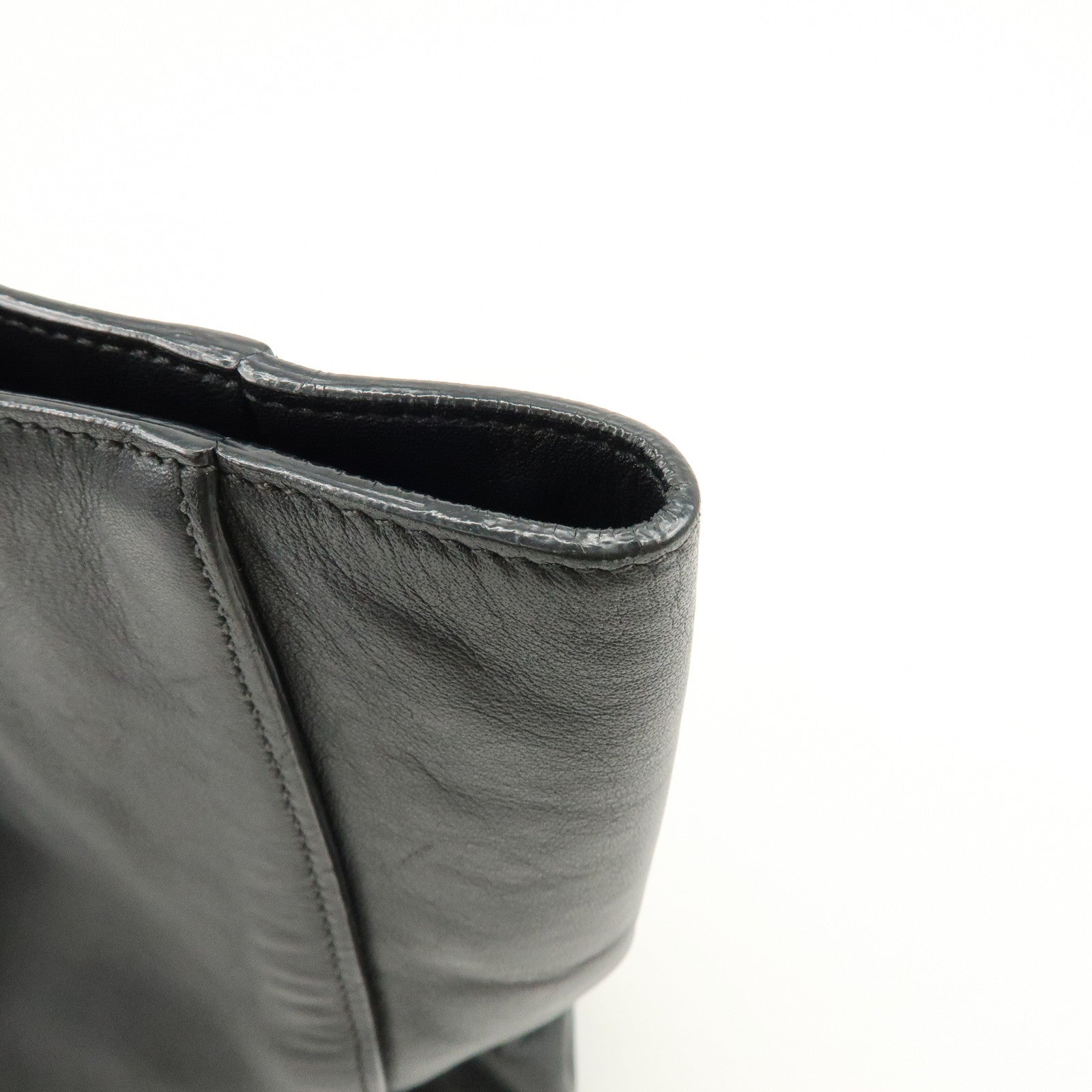 PRADA Triangle Logo Leather Tote Bag Shoulder Bag Black BR5033