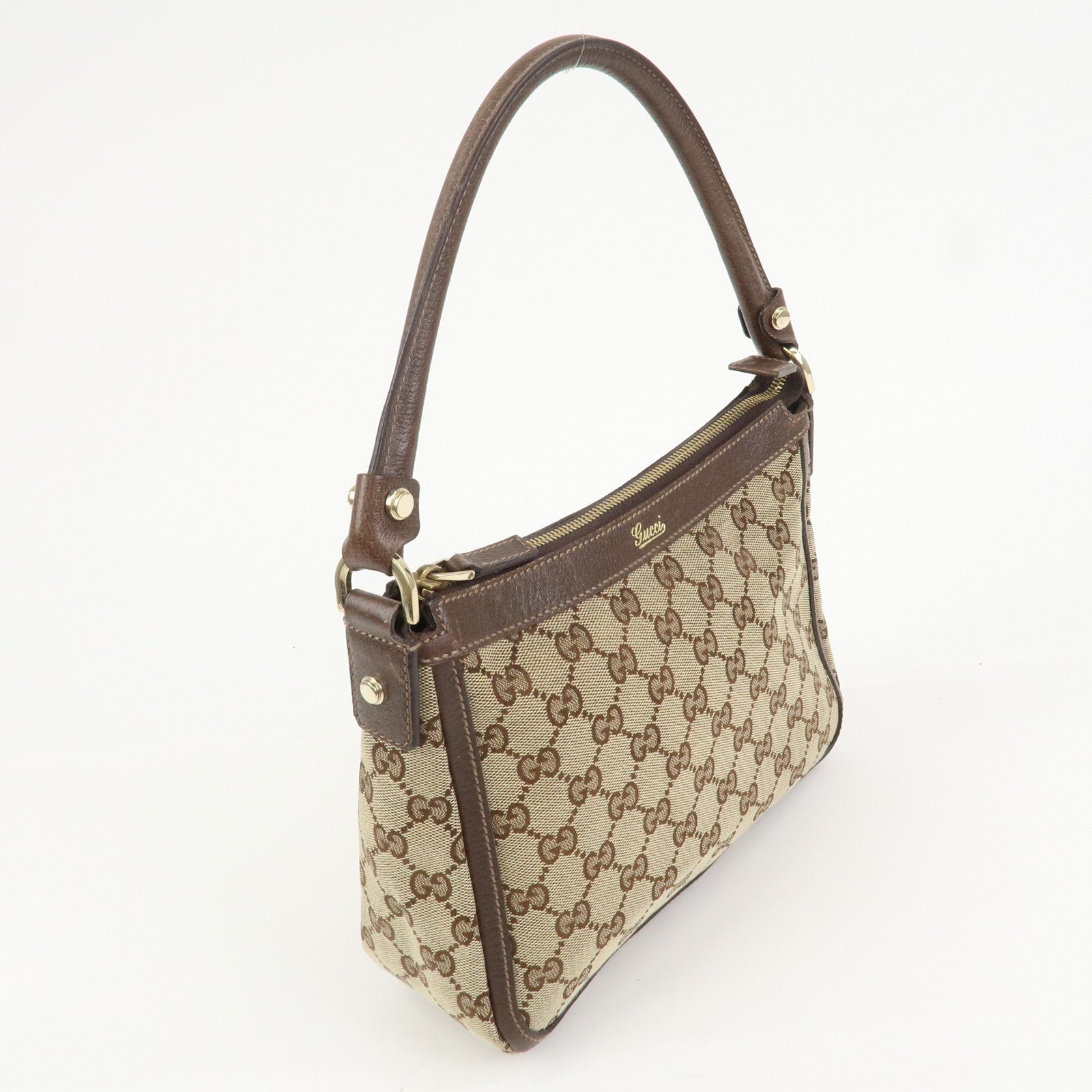 GUCCI GG Canvas Leather Shoulder Bag Hand Bag Beige Brown 146244
