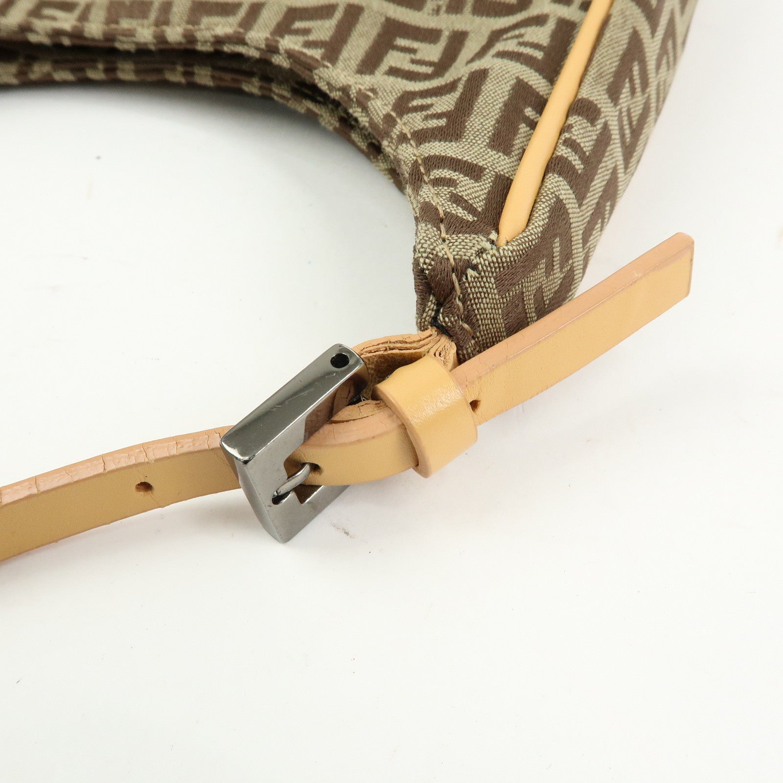 FENDI Zucchino Canvas Leather Hand Bag Khaki Beige 8BR157