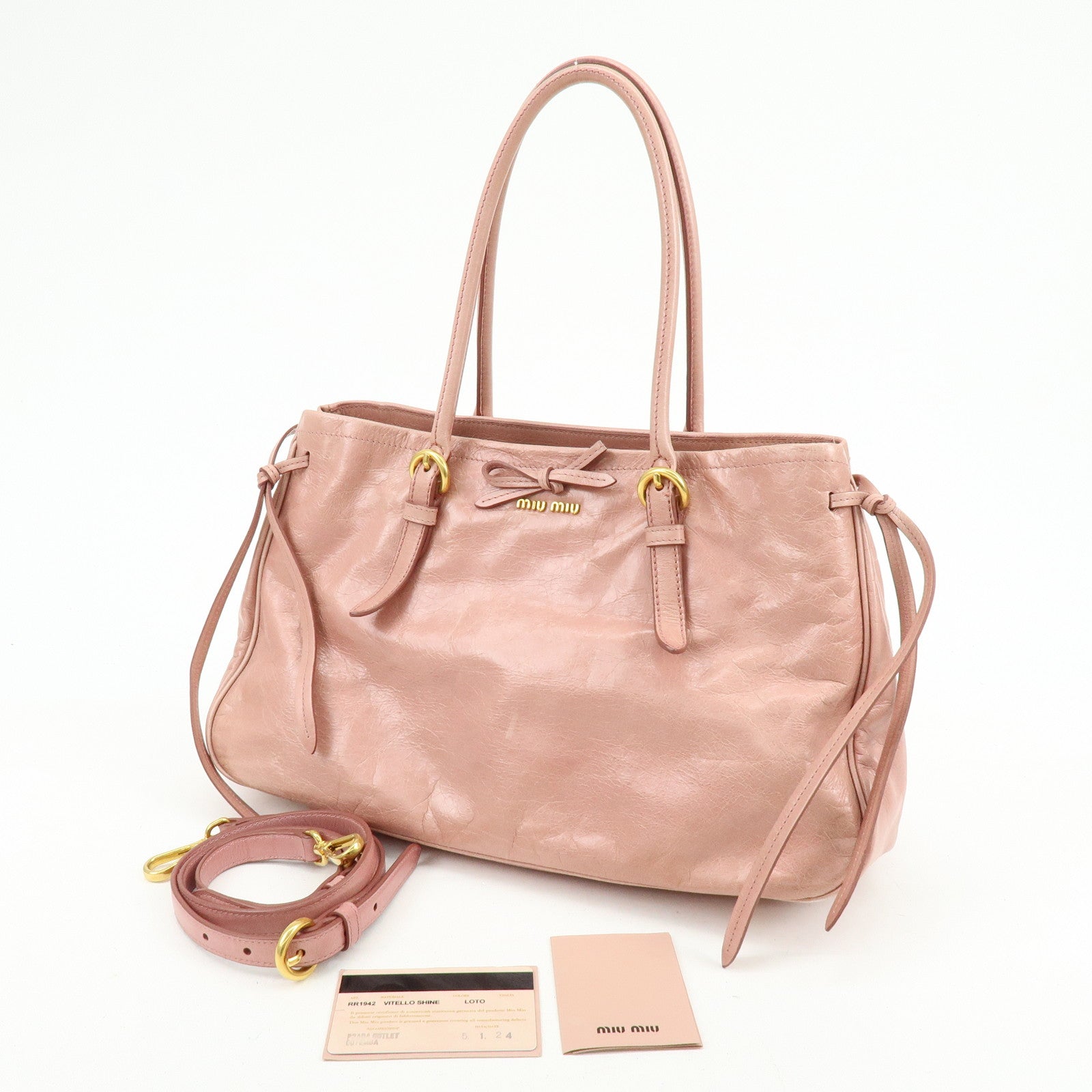 MIU MIU Leather Ribbon 2Way Bag Hand Bag Shoulder Bag Pink